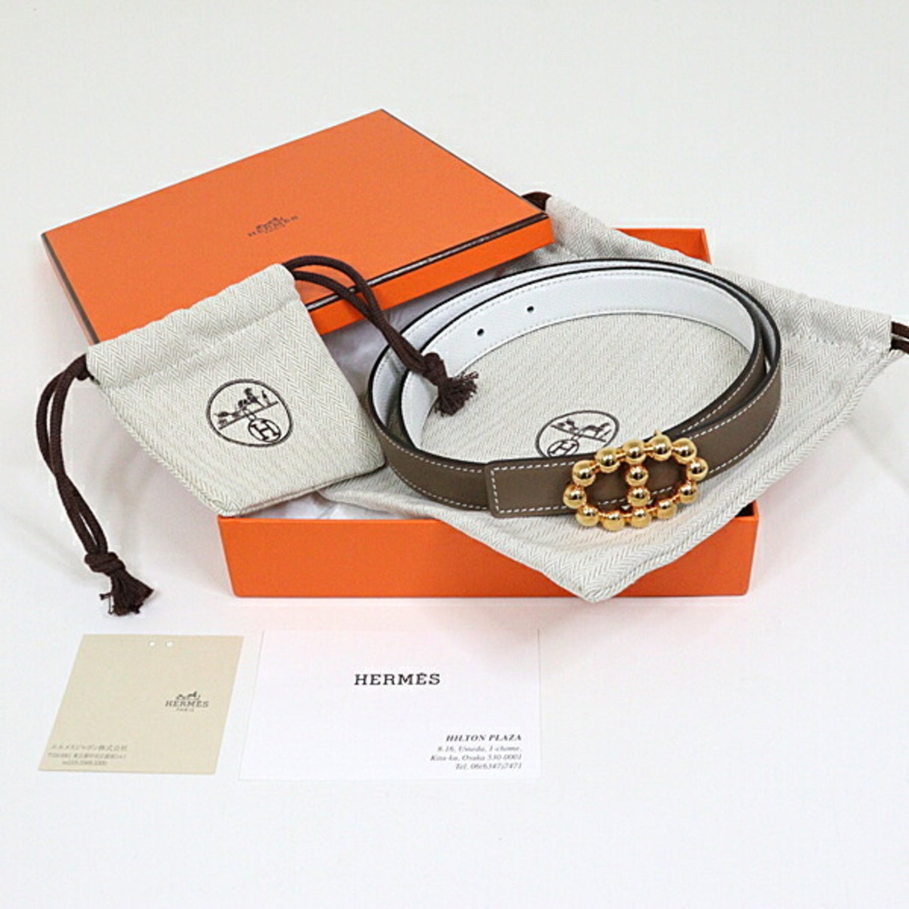 HERMES Maillon Bubble Belt Reversible Swift Epson Etoupe New