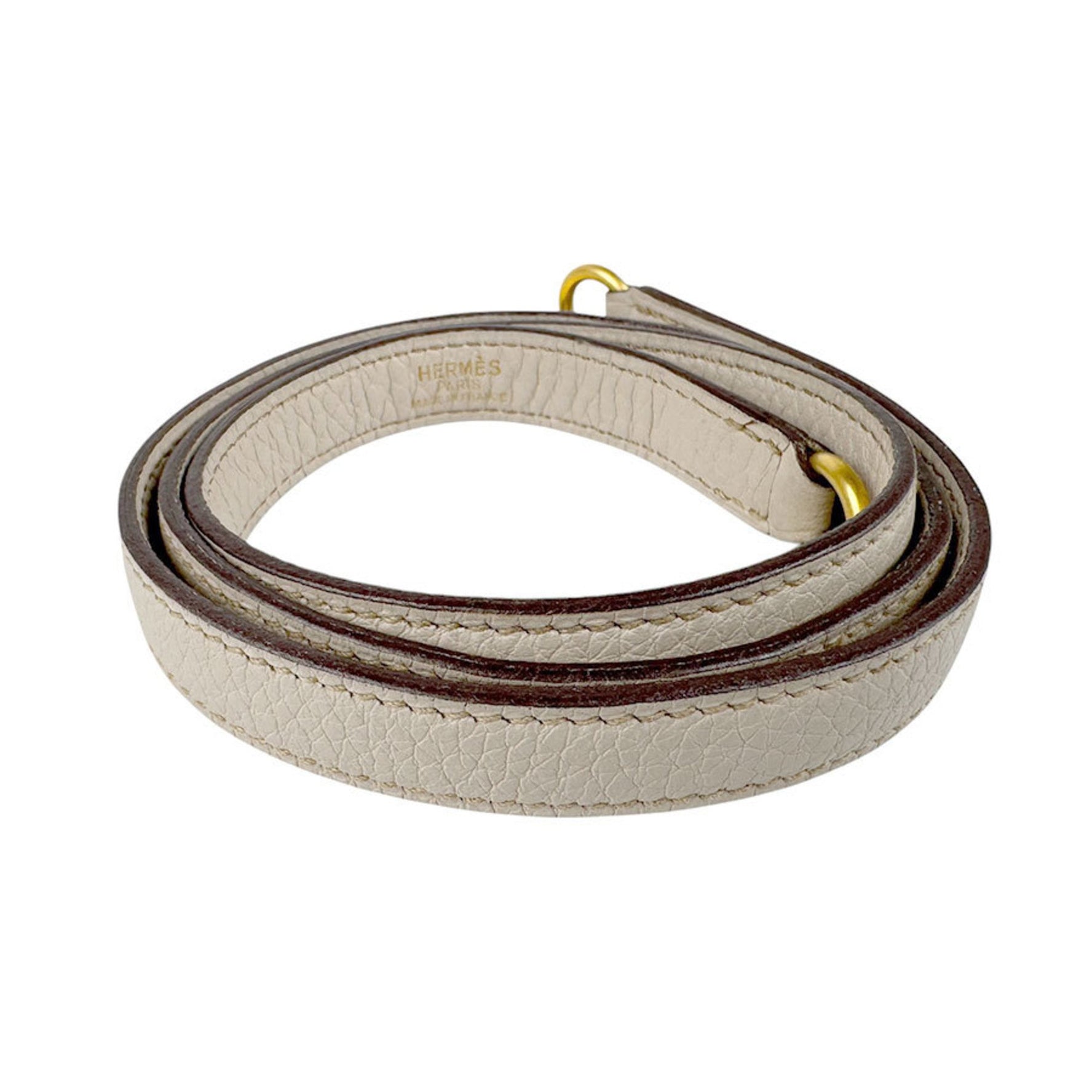 Hermes shoulder strap for Kelly and Bolide in Taurillon Clemence, beige matte gold men women