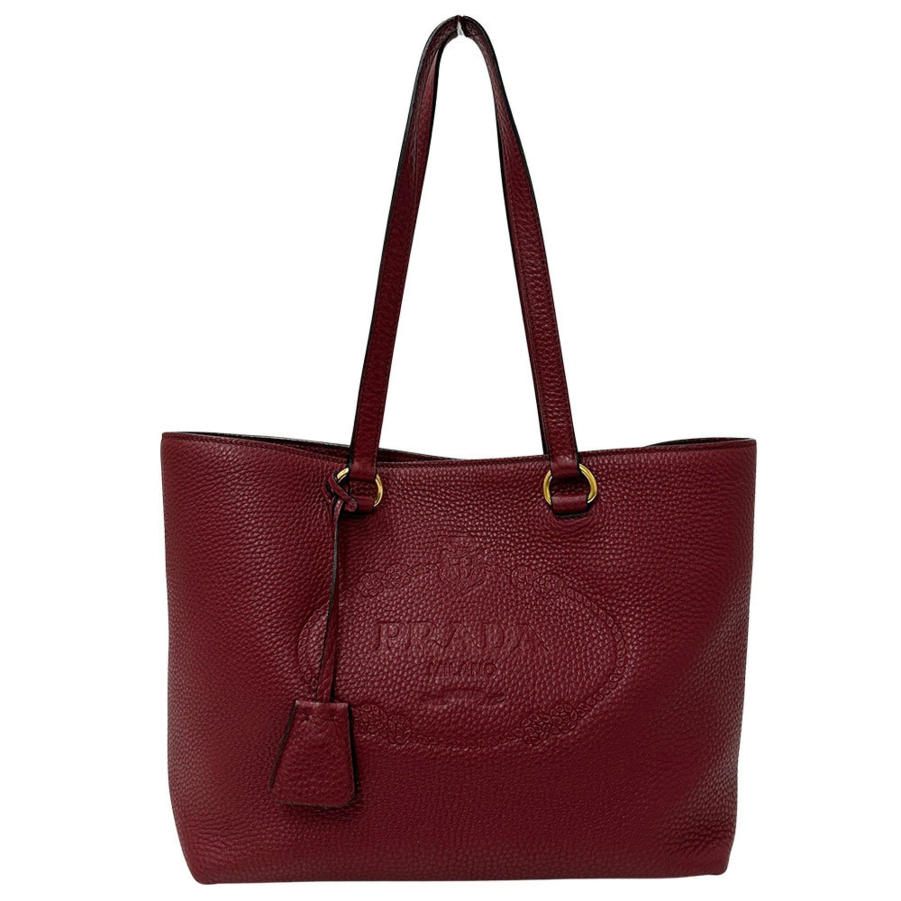 Prada Brand Tote Bag, Leather, Bordeaux, Red, Cool and Chic