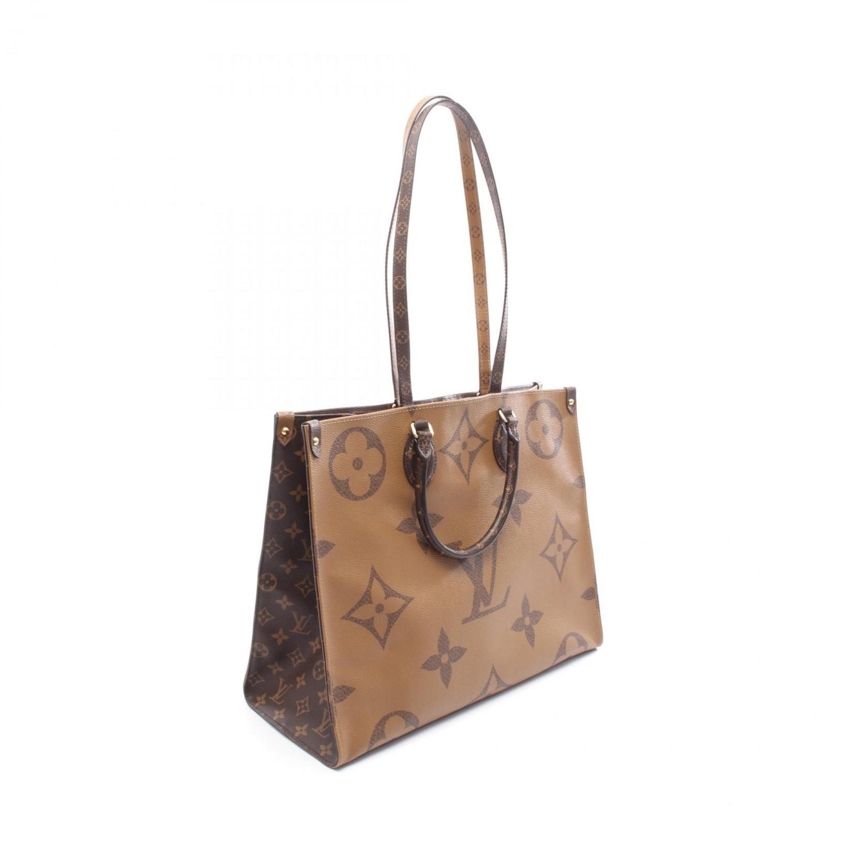 Louis Vuitton On the Go GM Tote Bag in Coated Canvas with Monogram Giant Reverse, Brown and Beige