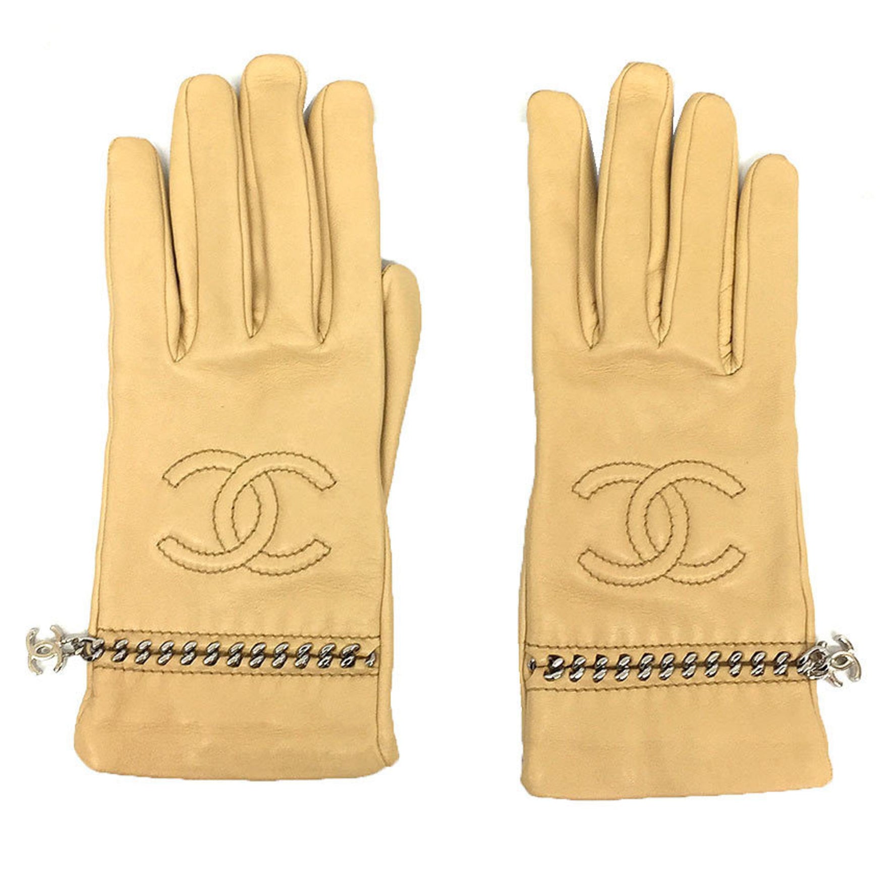 CHANEL Leather Gloves Coco Mark Chain Nappa Small
