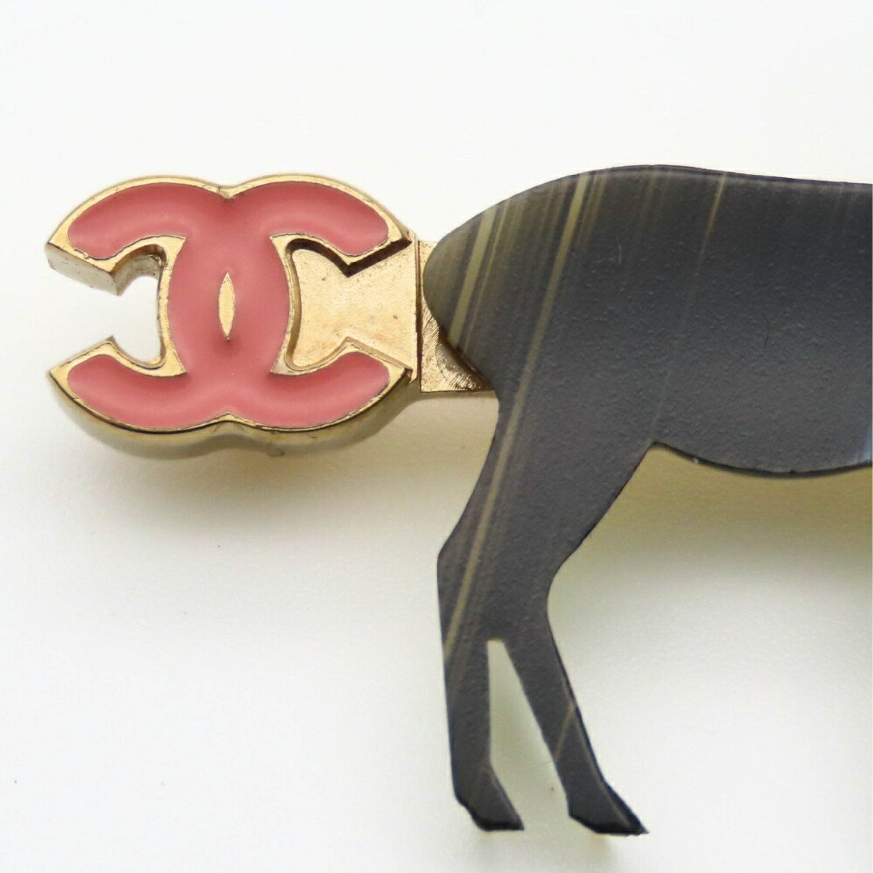 Chanel Brooch Metal Gold Black Pink Reindeer Coco Mark