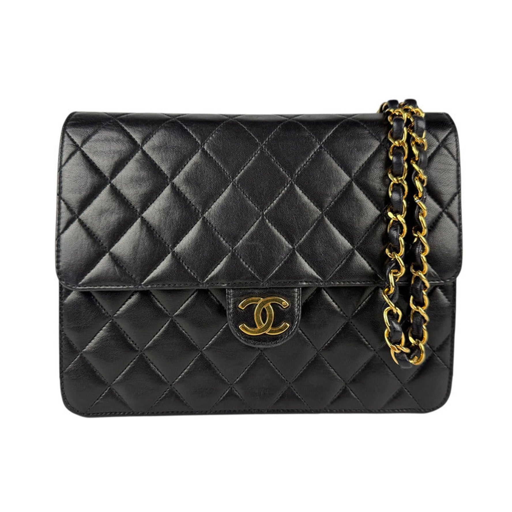 CHANEL Shoulder Bag Matelasse Leather Metal Gold