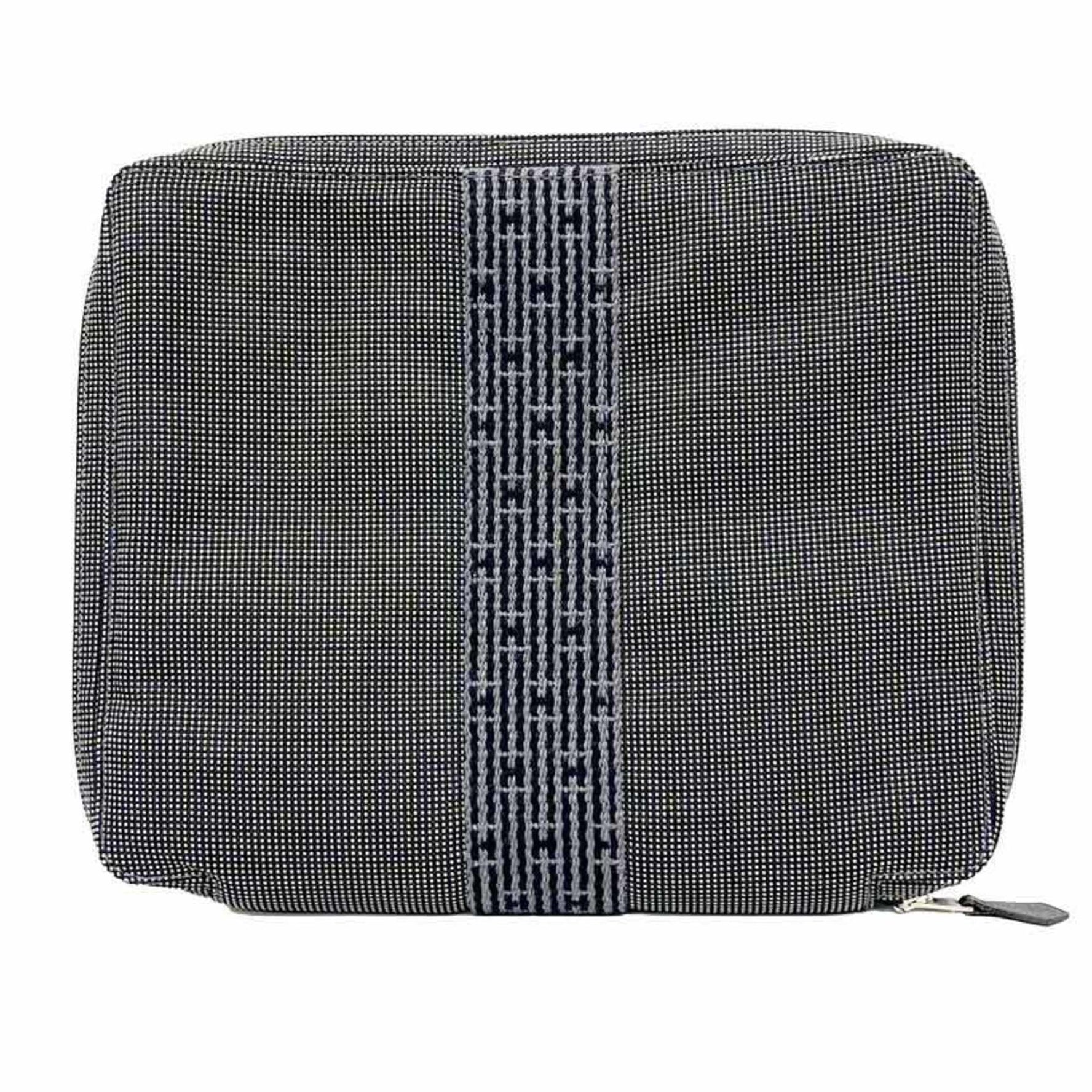 HERMES Air Line Pouch Multi-Case Nylon Canvas Grey Wallet Men's