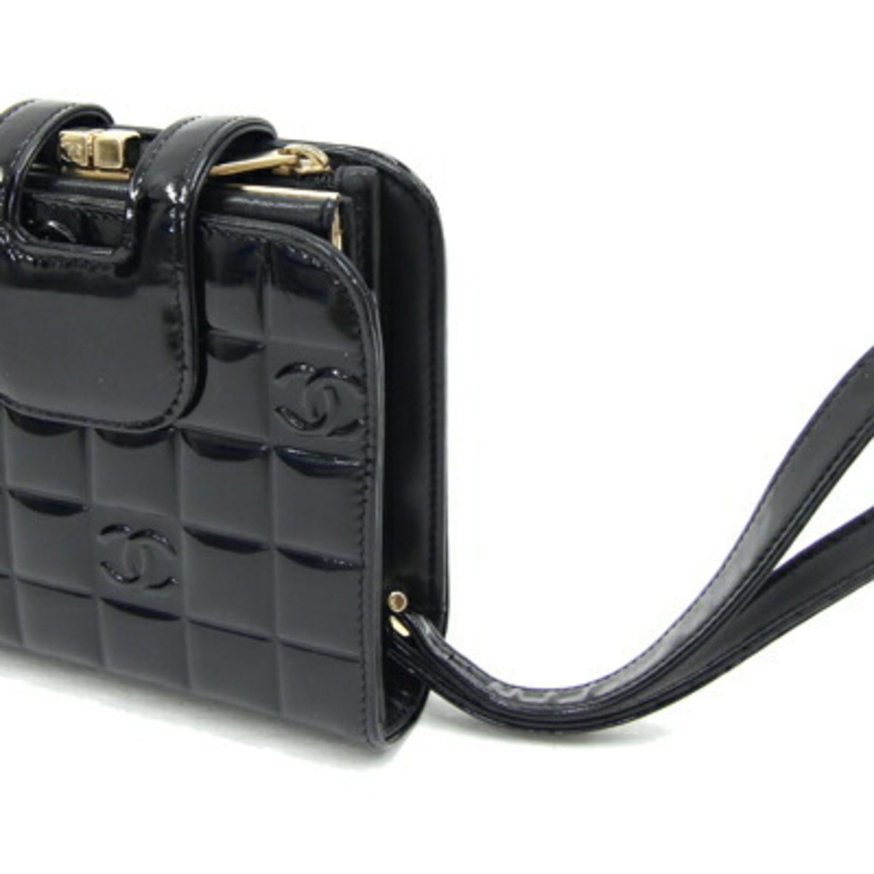 Chanel Bi-fold Wallet Chocolate Bar Patent Leather Compact Coco Mark Old Classic