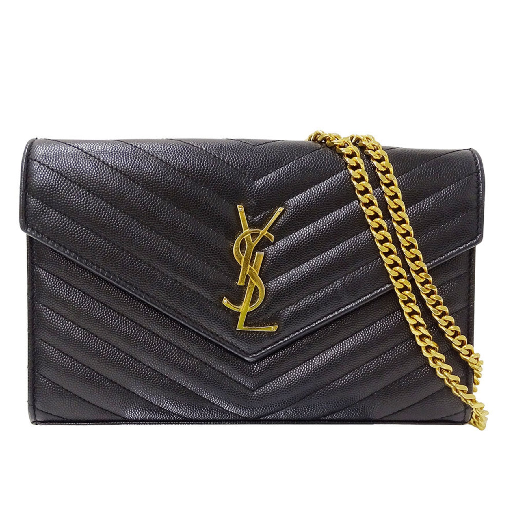 Saint Laurent Shoulder Wallet Grain de Poudre Leather Cassandra Classic Chain