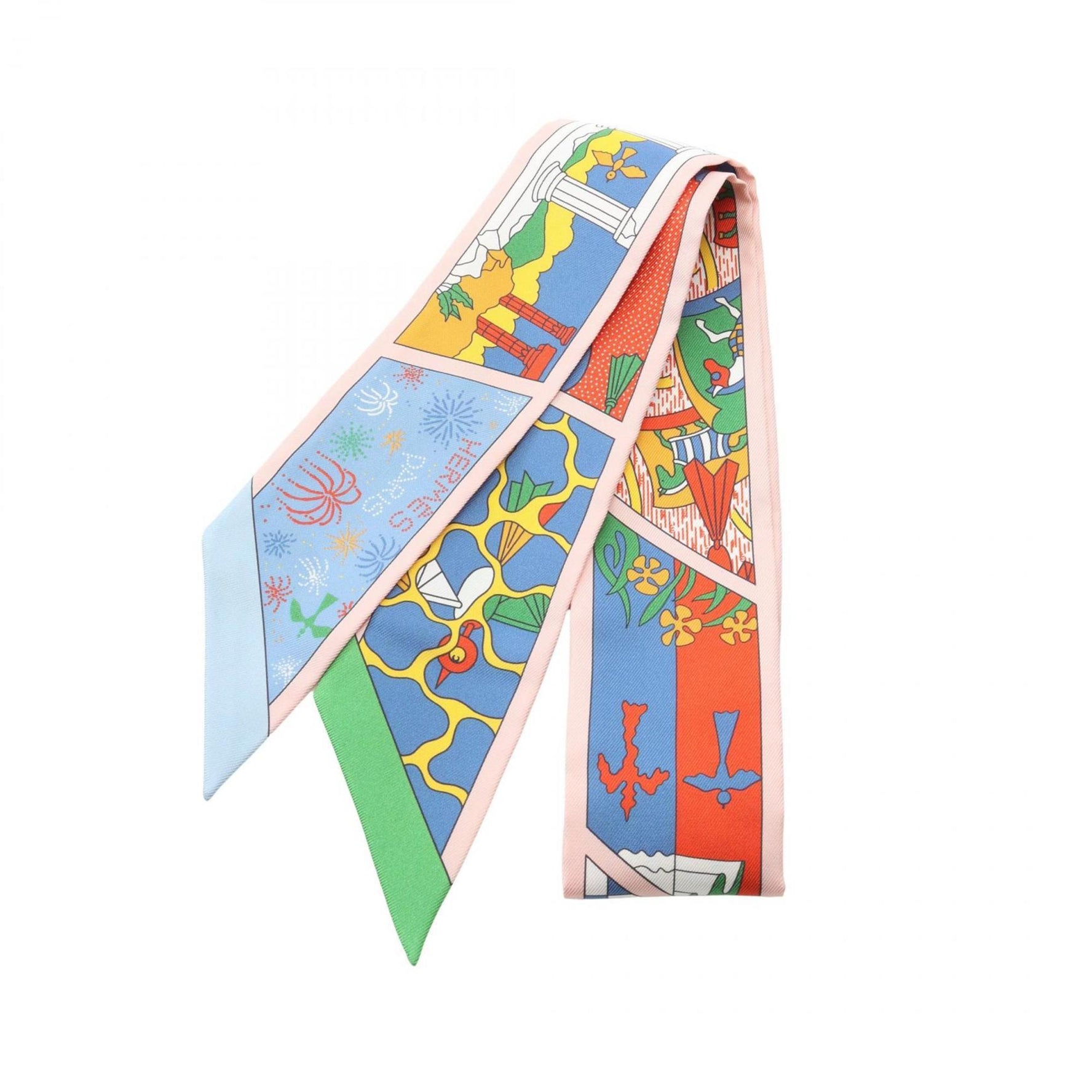 Hermès HERMES Twilly Factory Suite Silk Scarf Pink/Multicolor