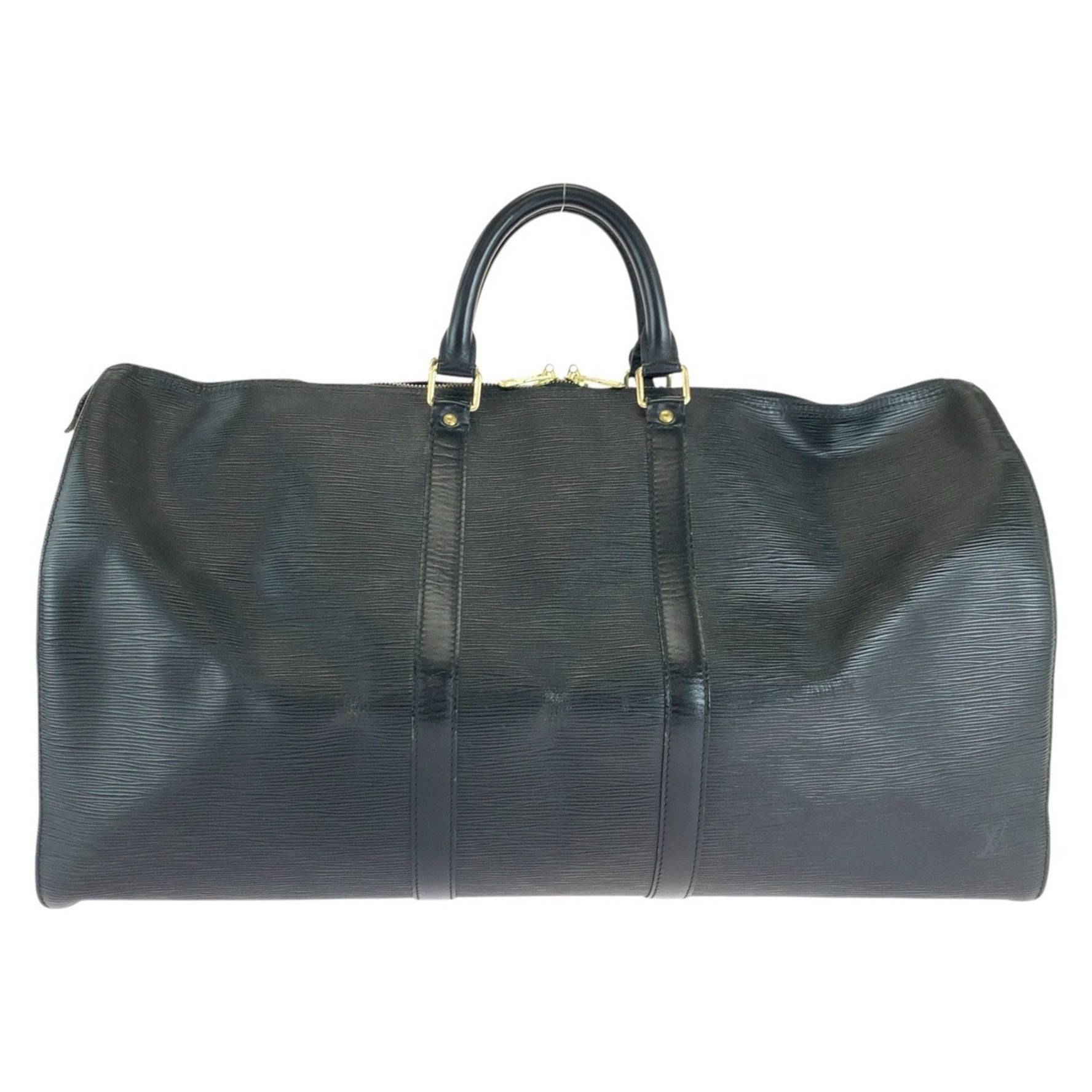 Louis Vuitton Epi Keepall 55 Noir Black Gold Hardware Leather Boston Bag Handbag
