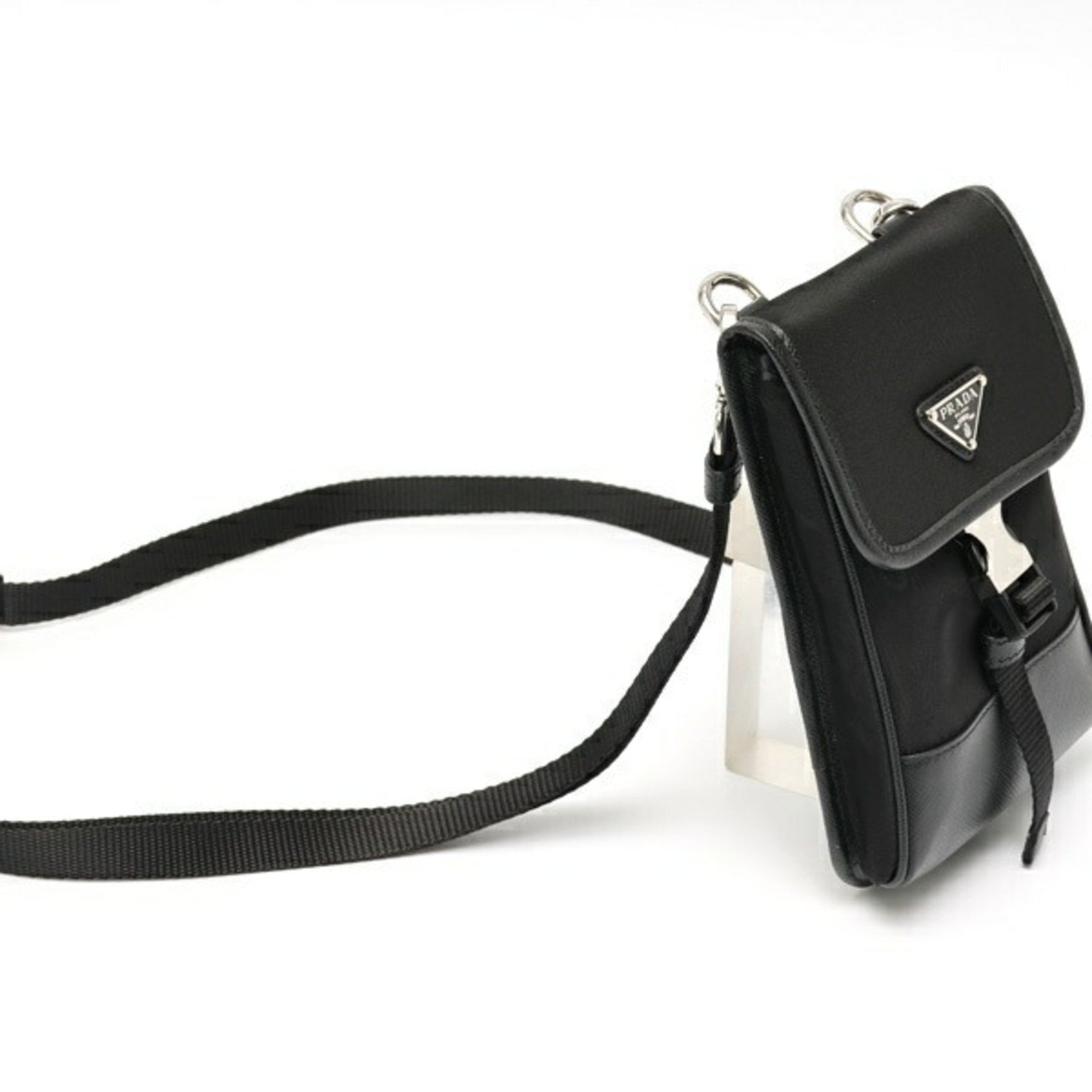 Prada Re-Nylon x Saffiano Leather Smartphone Case Shoulder Pouch Nylon Black