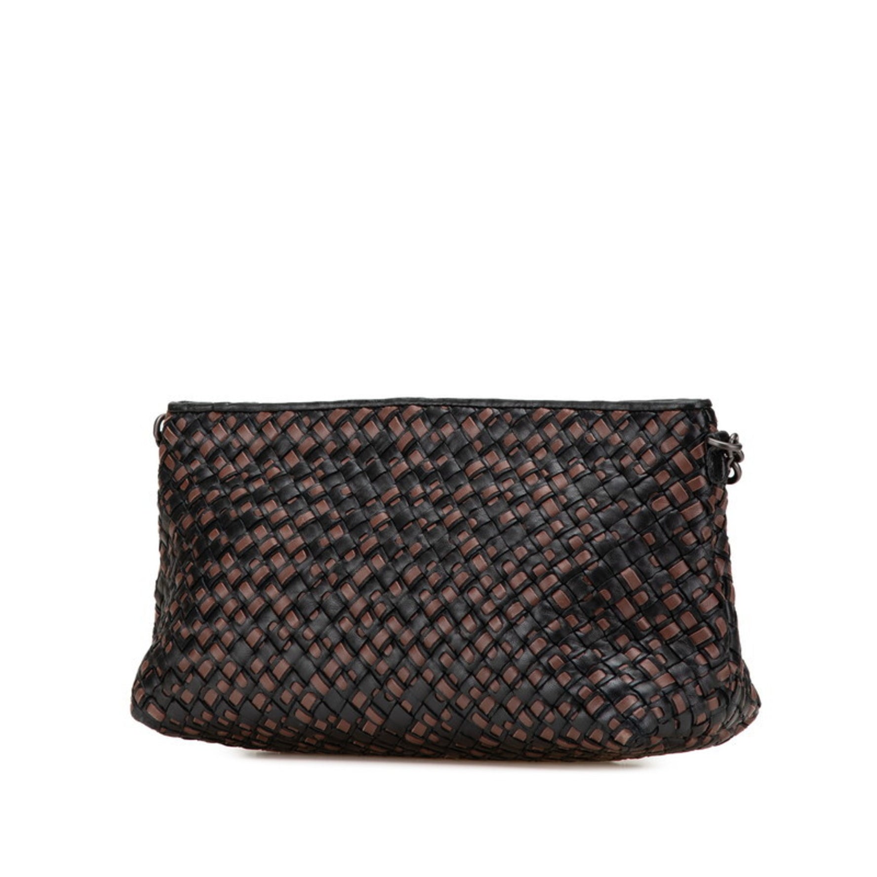 Bottega Veneta Intrecciato Chain Shoulder Bag in Black Brown Leather