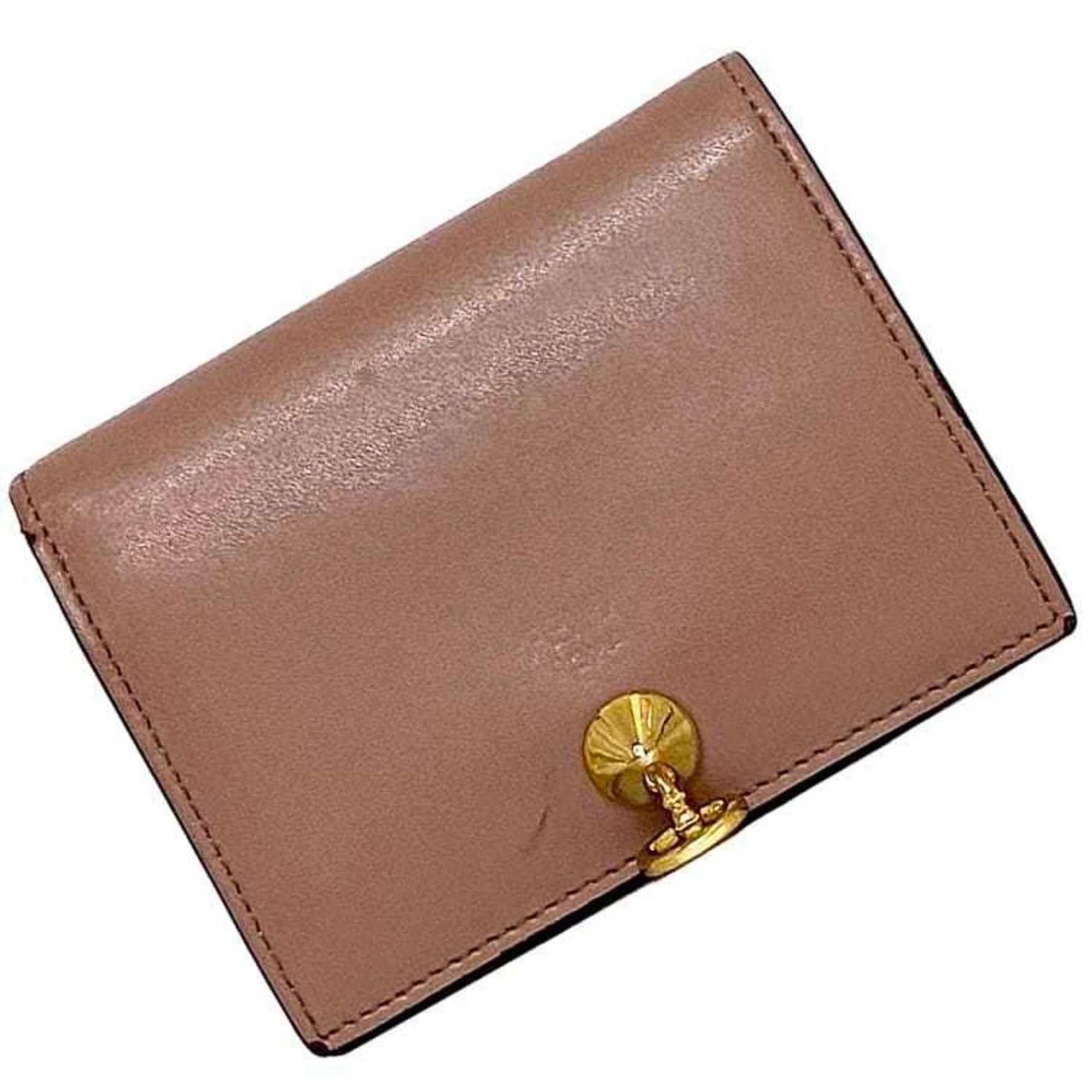Fendi Bi-fold Wallet Pink Beige By the Yard Leather 189 3260 Metal Fittings Compact
