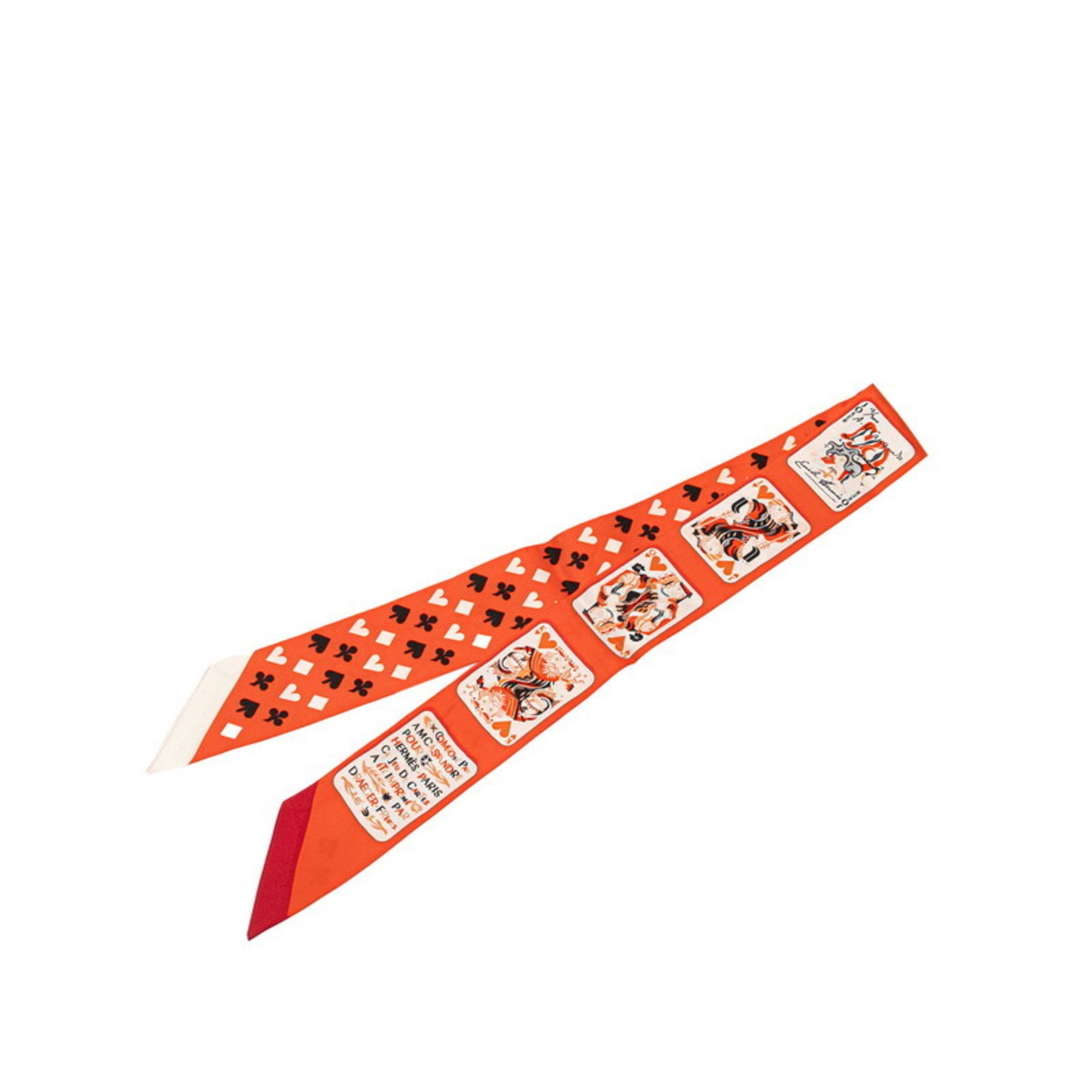 Hermes Hermès Twilly JEU DE CARTES card game scarf in orange and multicolored silk .