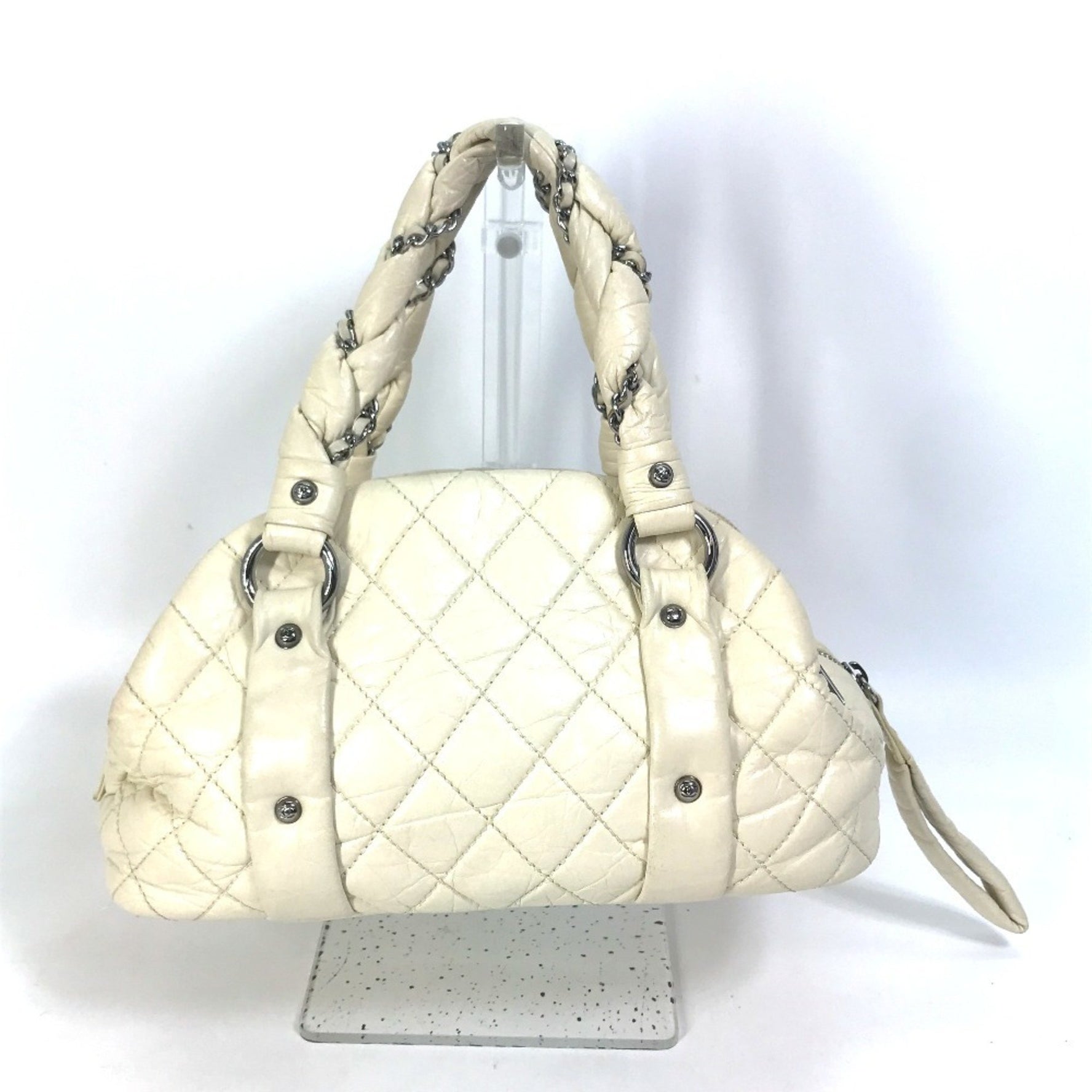 CHANEL Bubble Quilt CC Coco Mark Chain Boston Bag Handbag Leather