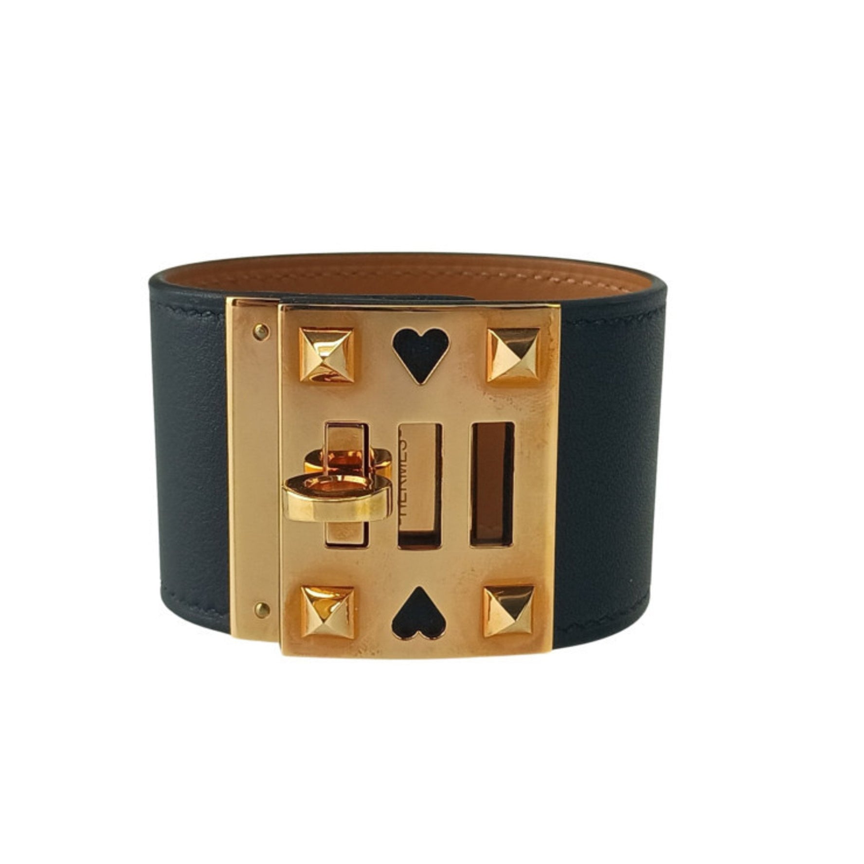 HERMES Bracelet As de Coeur Leather Pink