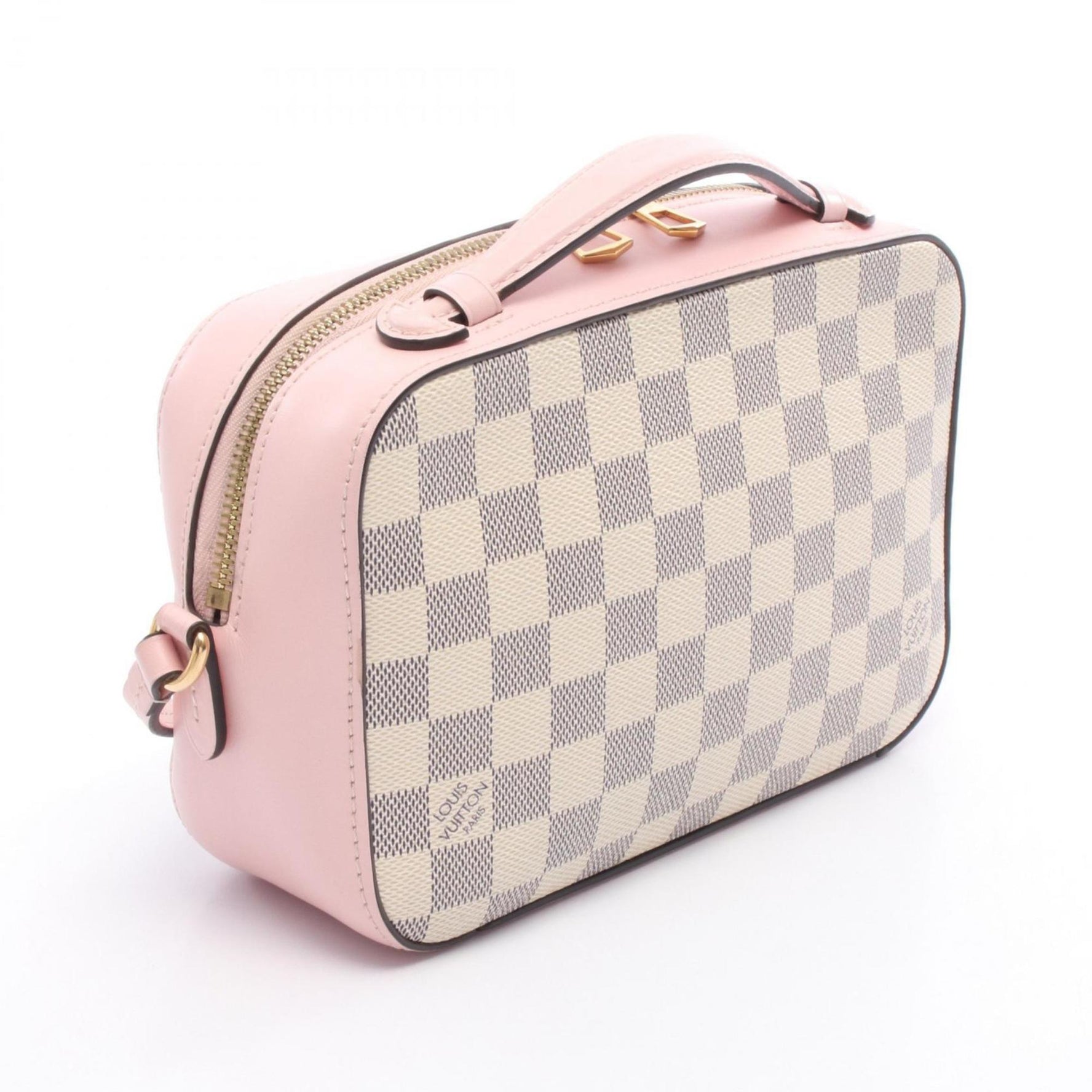 Louis Vuitton Saintonge Shoulder Bag, Coated Canvas and Leather with Damier Azur, White Pink