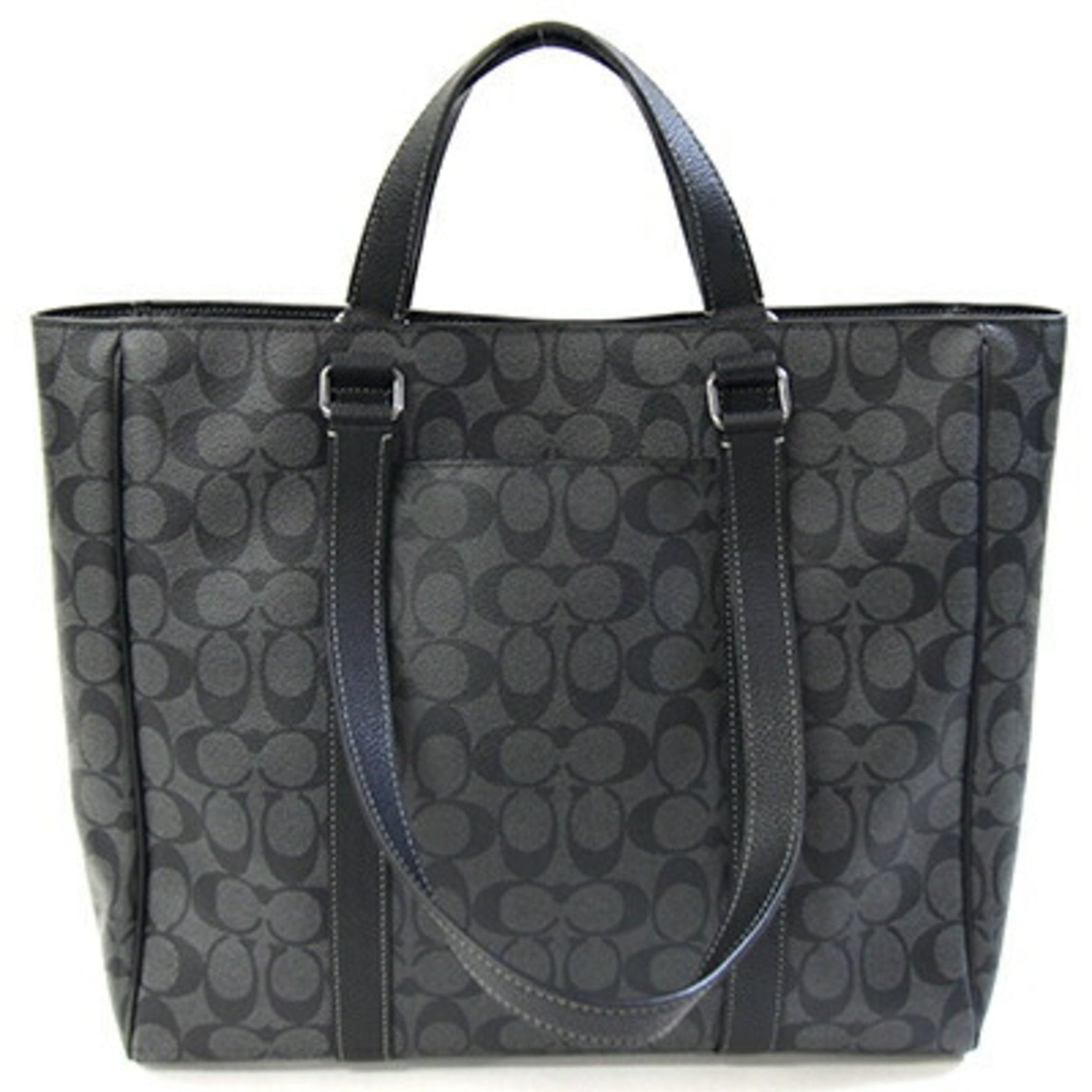 Coach Signature Hudson Tote Bag in Gray and Black PVC Leather.