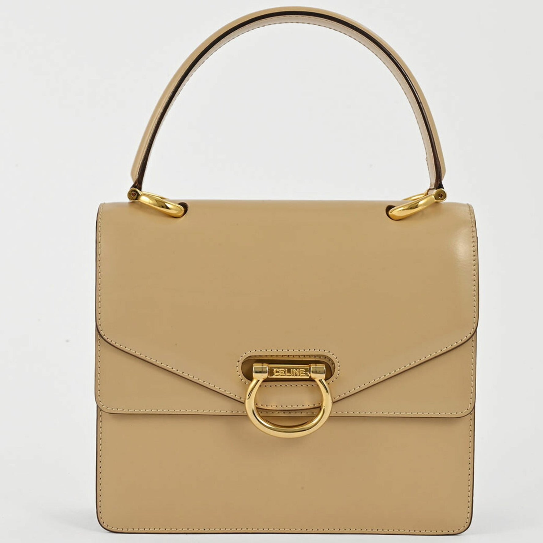 Celine Old W Flap Ring Handbag Leather