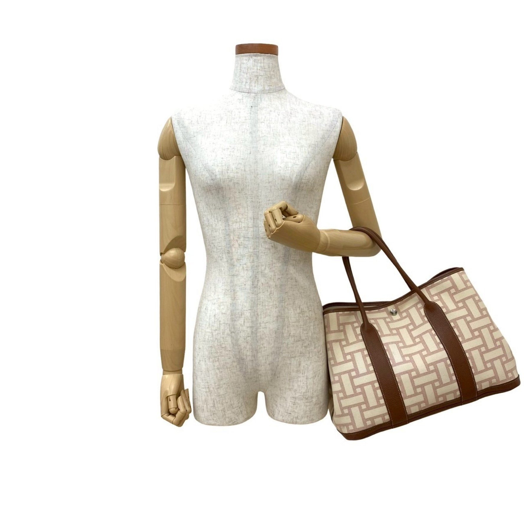 Hermes Hermès Garden Party PM Toile Mosaic Canvas and Leather Tote Bag, Brown, Size L