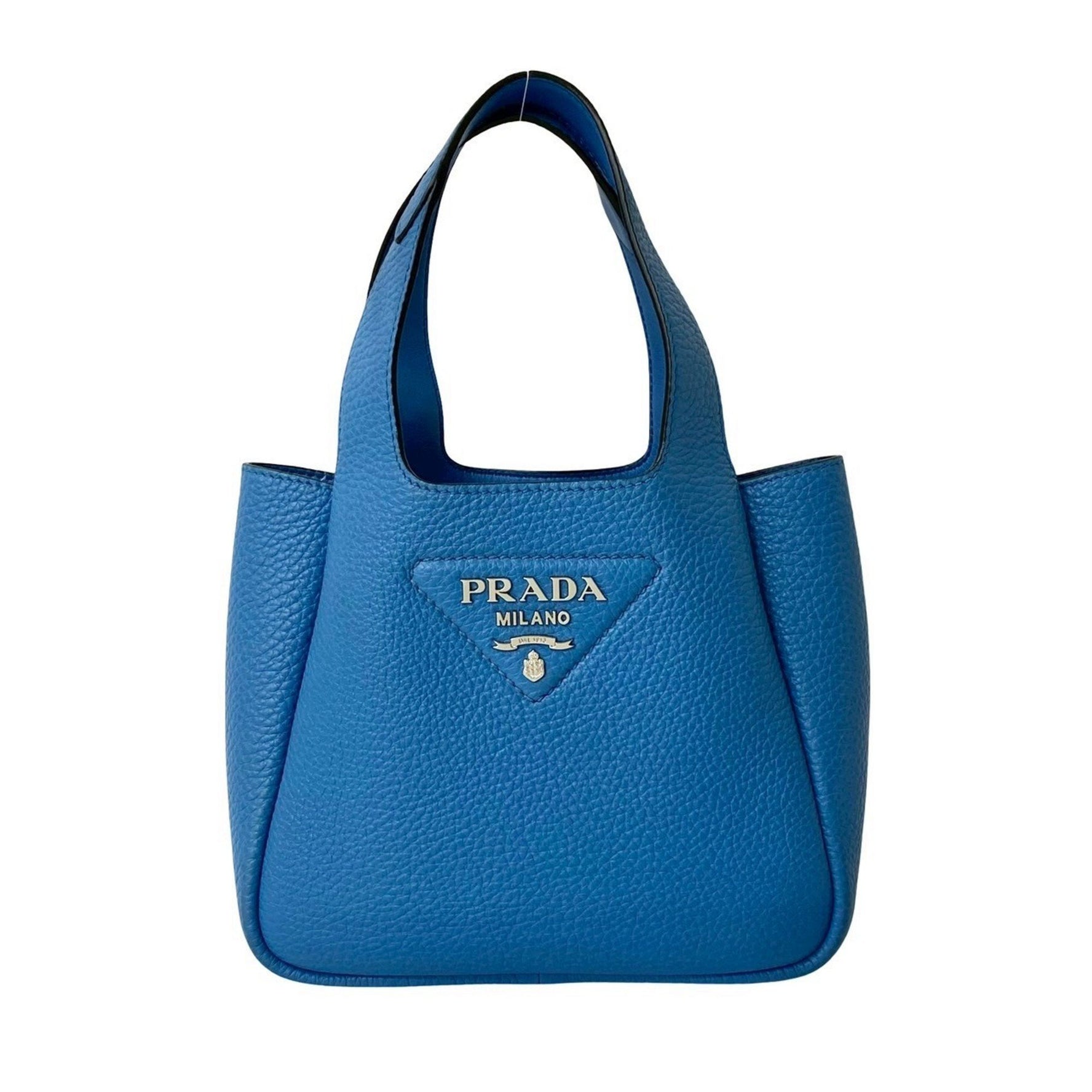 Prada Vitello Dino Soft Leather Mini Tote Bag with Triangle Logo and Metal Hardware, 932-1