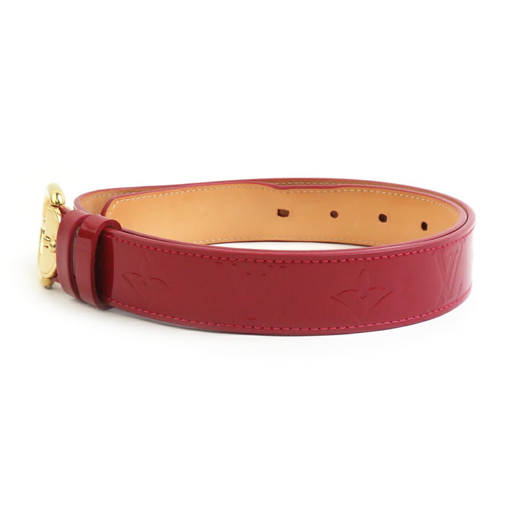 Louis Vuitton Monogram Vernis Santur Patent Leather Belt with Metallic Red and Gold