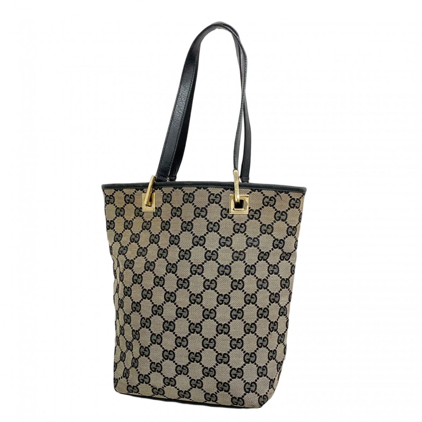 Gucci Tote Bag GG Canvas 002 1099 Beige Black Champagne