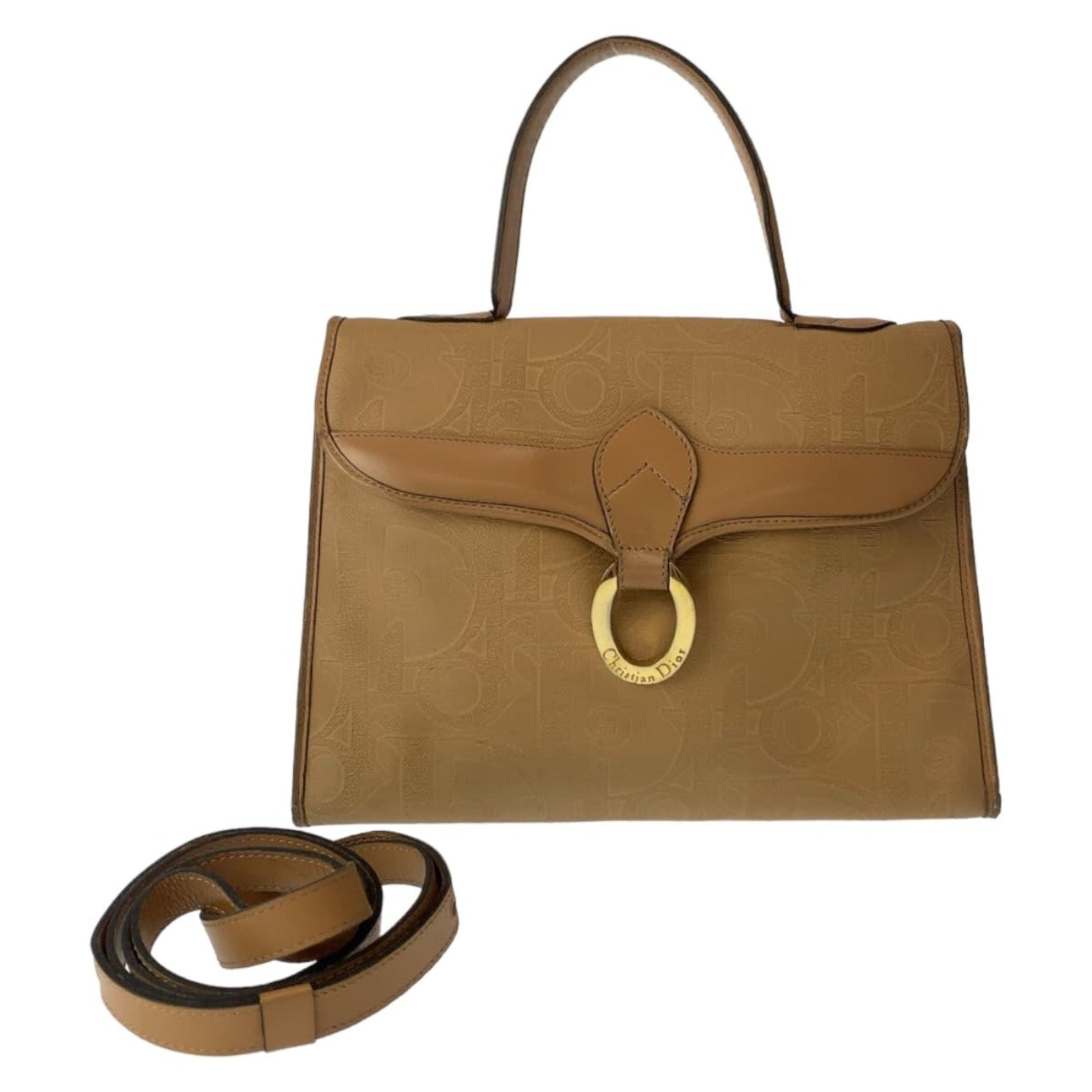 Christian Dior Dior Vintage Trotter Brown Beige Gold Hardware Coated Canvas Leather Shoulder Bag Handbag