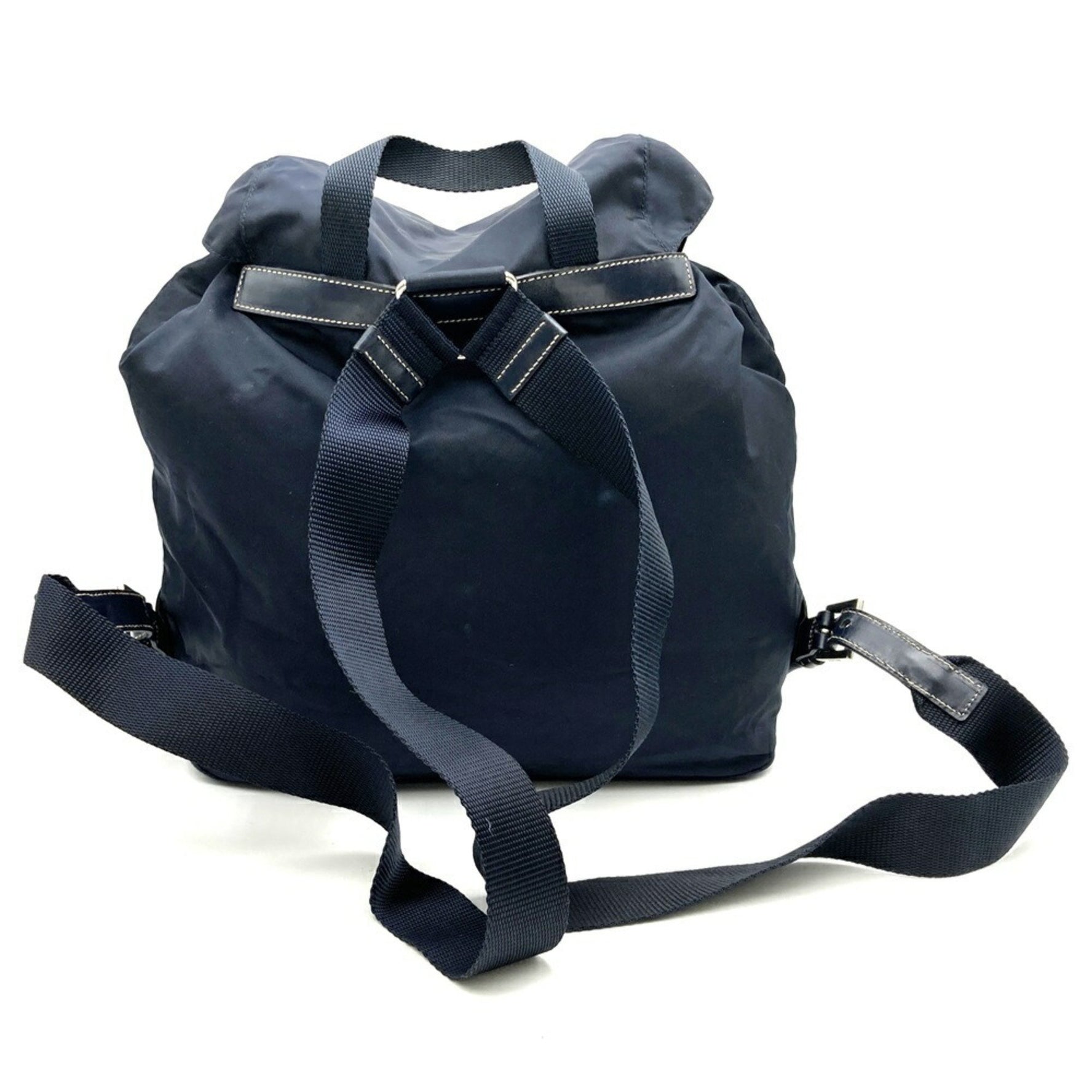 PRADA Backpack/Daypack Blue Nylon Leather Triangle