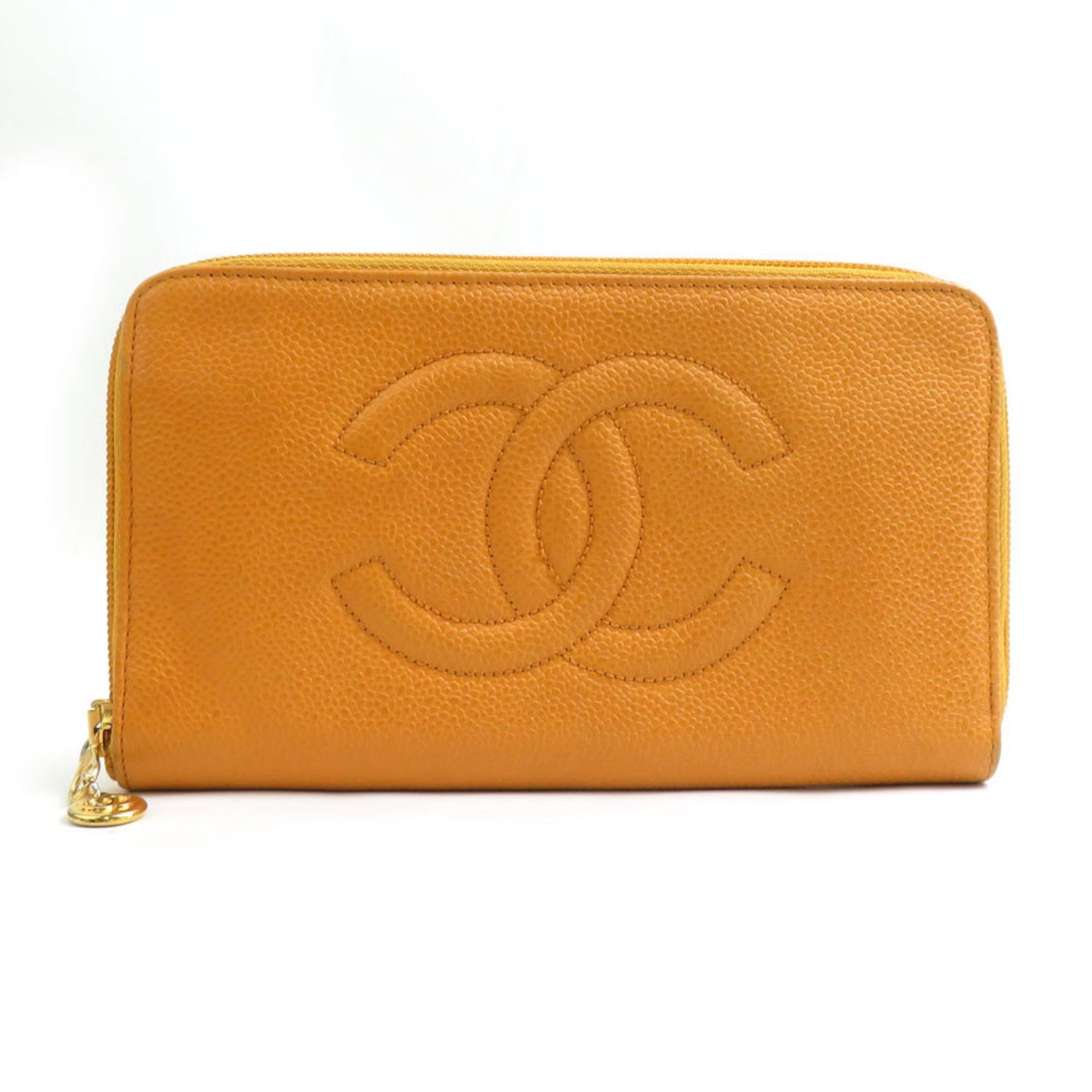CHANEL Round Long Wallet Caviar Skin Leather