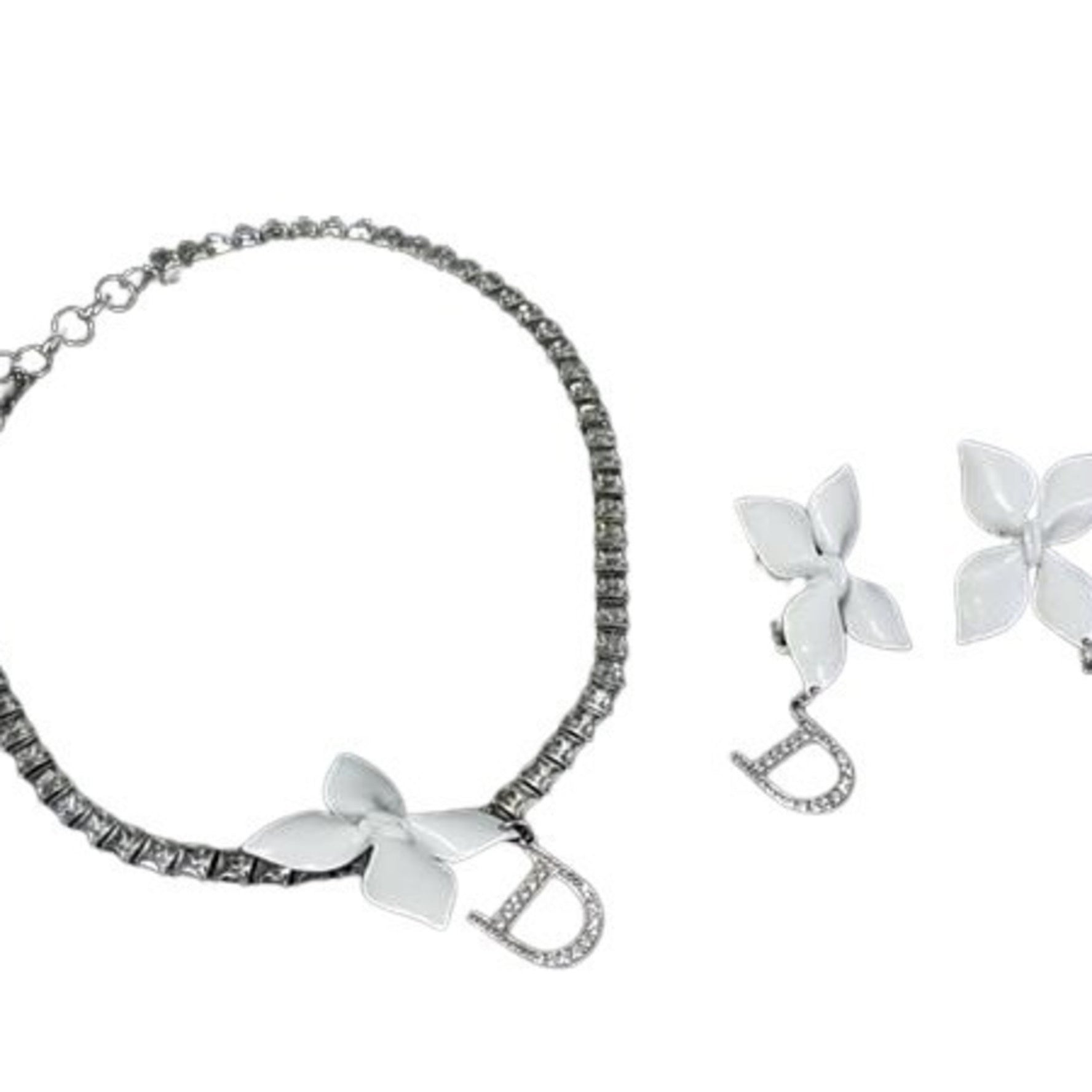 Christian Dior DIOR Dior Earrings Choker - Silver White Metal Flower Set