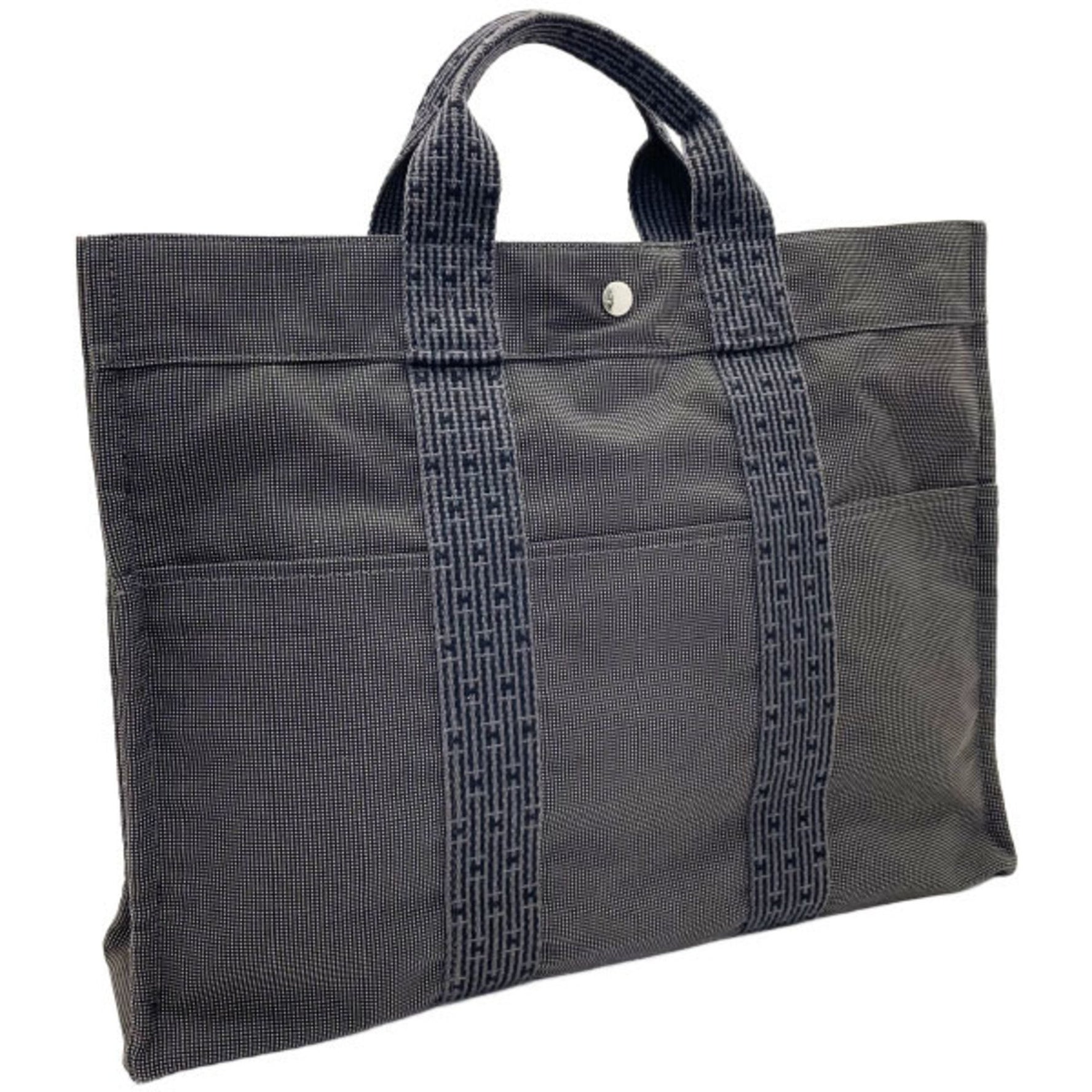 Hermes Tote Bag Air Line MM Nylon Canvas Grey Men's Unisex
