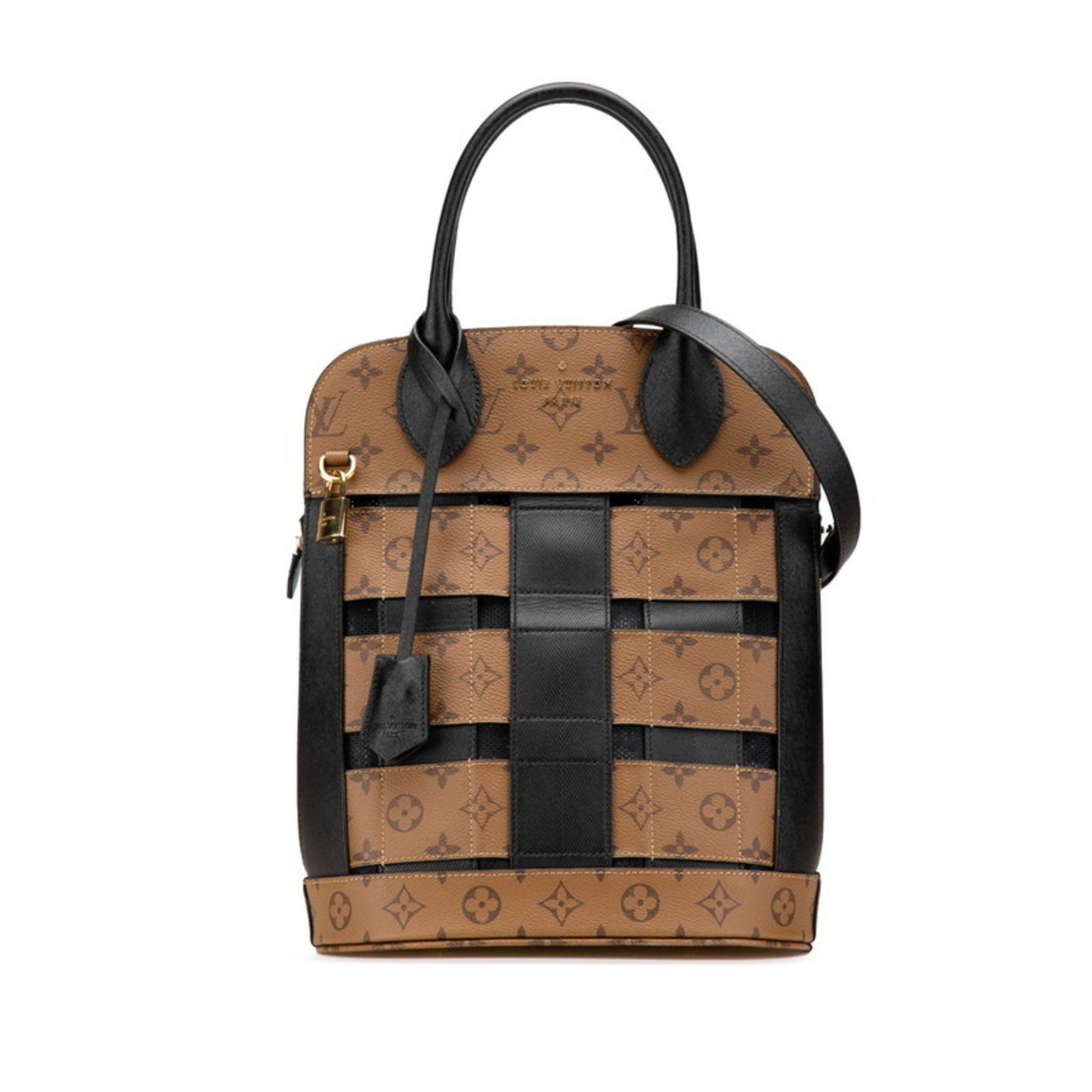 Louis Vuitton Monogram Traceage Tote Handbag Shoulder Bag Brown Black PVC Leather
