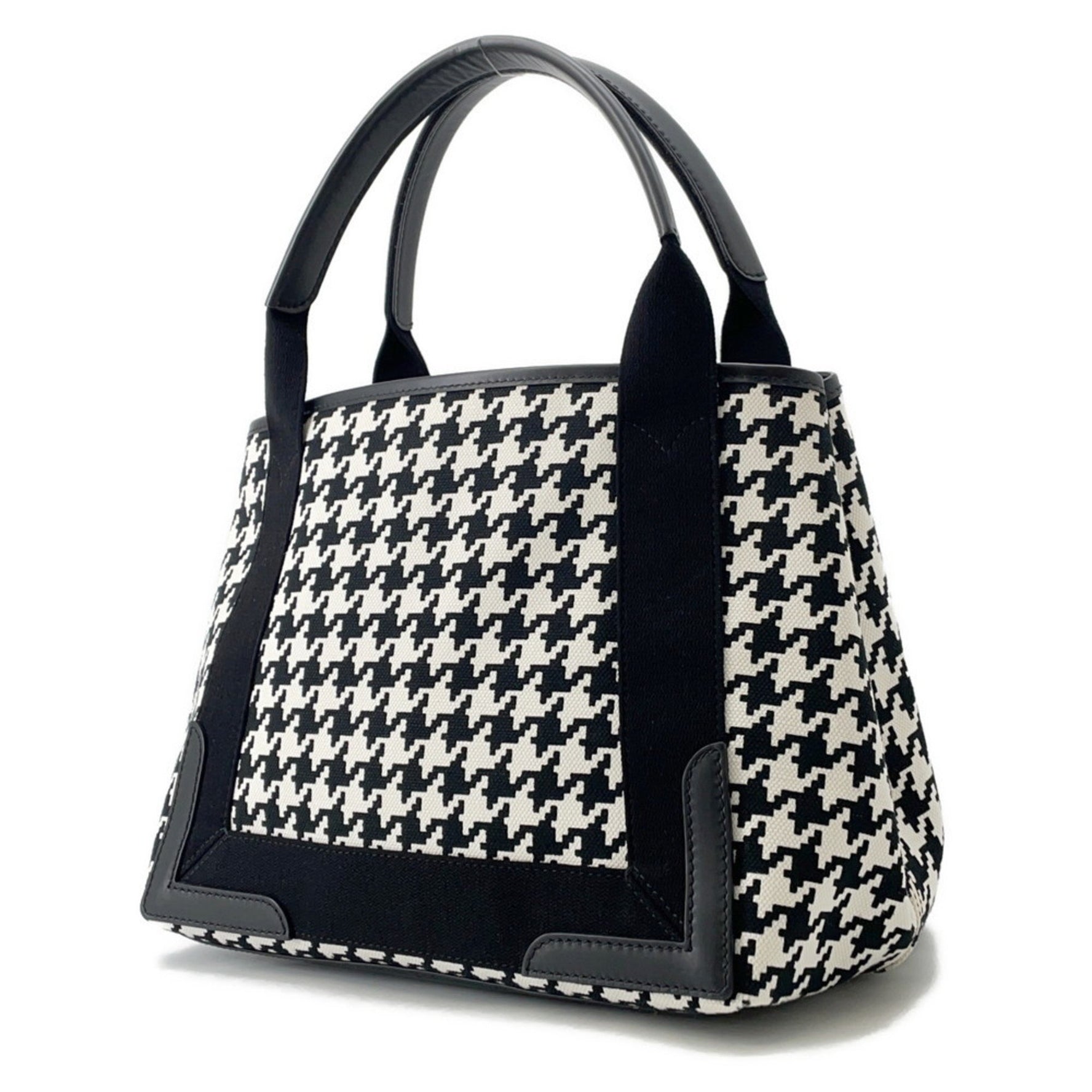 Balenciaga Navy Cabas Small Tote Bag with Houndstooth Pattern, Black and White