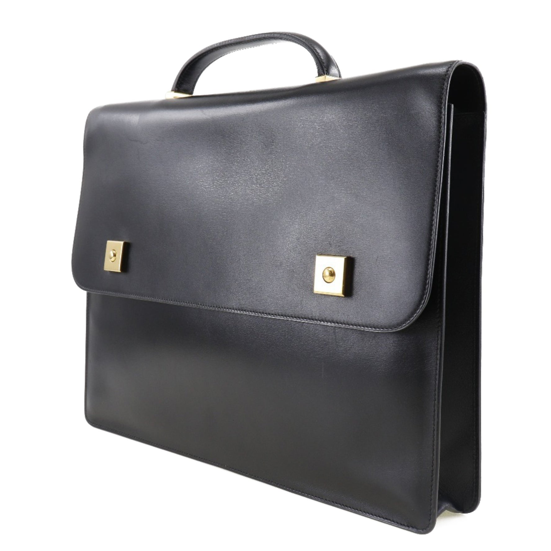 Hermes Hermès Danube 38 Business Bag Briefcase Calfskin Made in France Black/Gold Hardware V-Flap