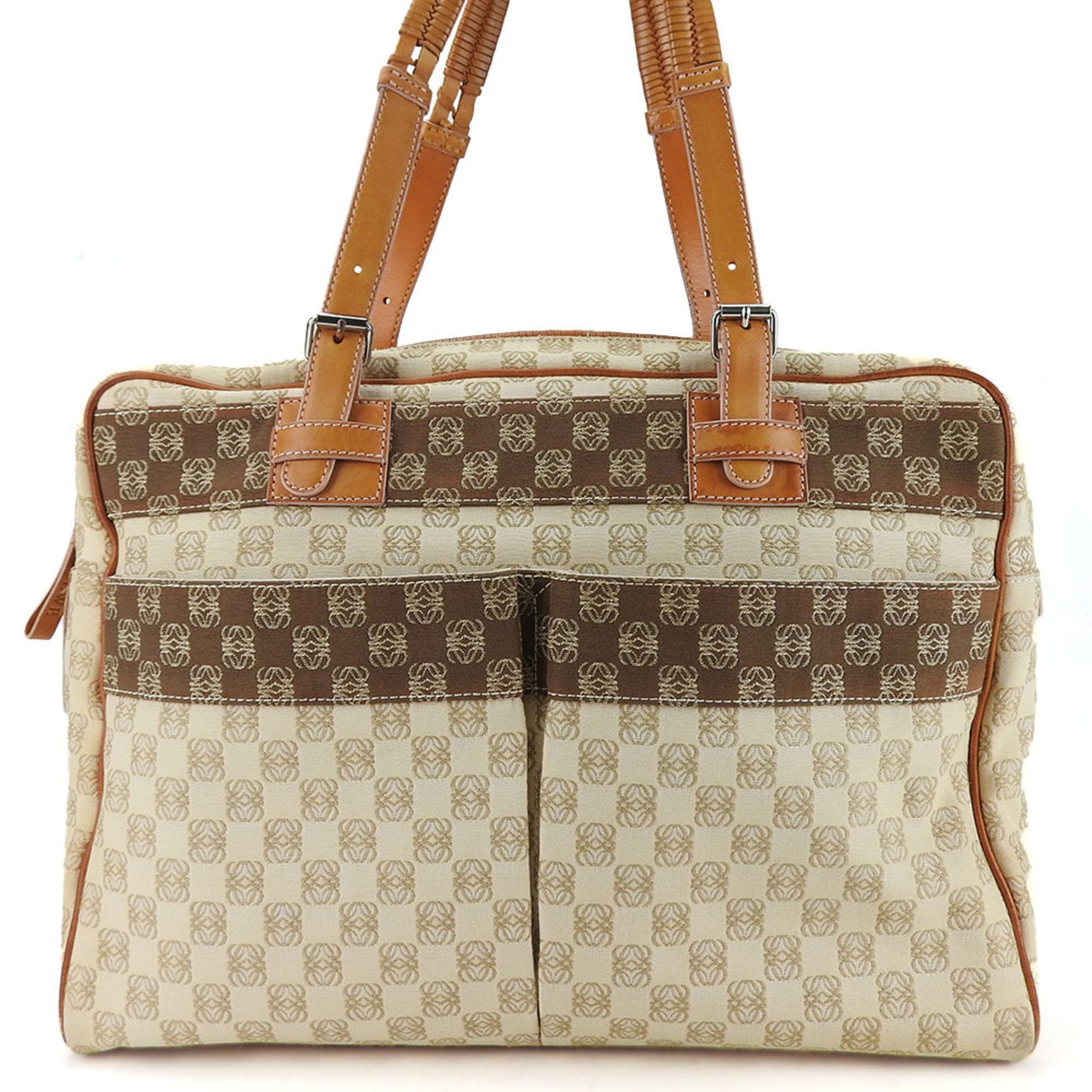 LOEWE Tote Bag Anagram Canvas Leather Beige Brown