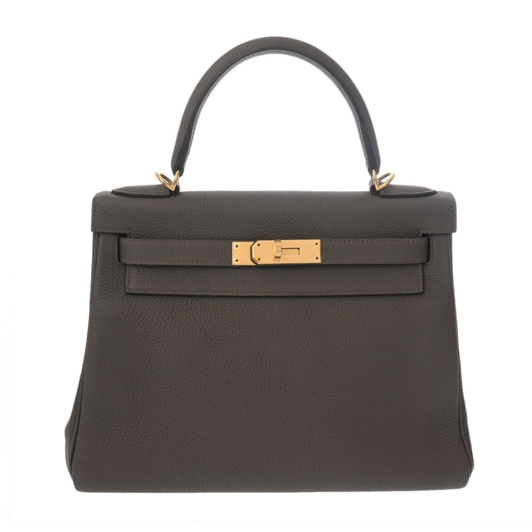 HERMES Kelly 28, Inner Stitching, Etain, Y Stamp (circa 2020), Women's Togo Handbag, A-Rank, Pre-Owned, Ginzo