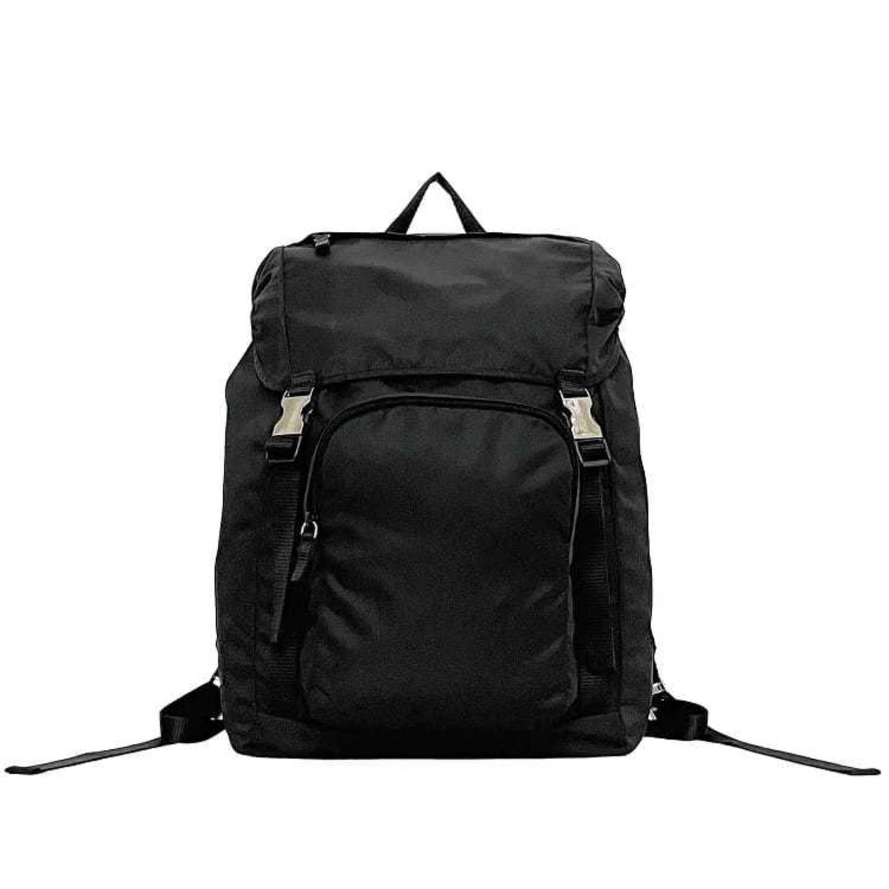 Prada Backpack Black NERO Tessuto Nylon 164 with Triangular Plate Flap Closure