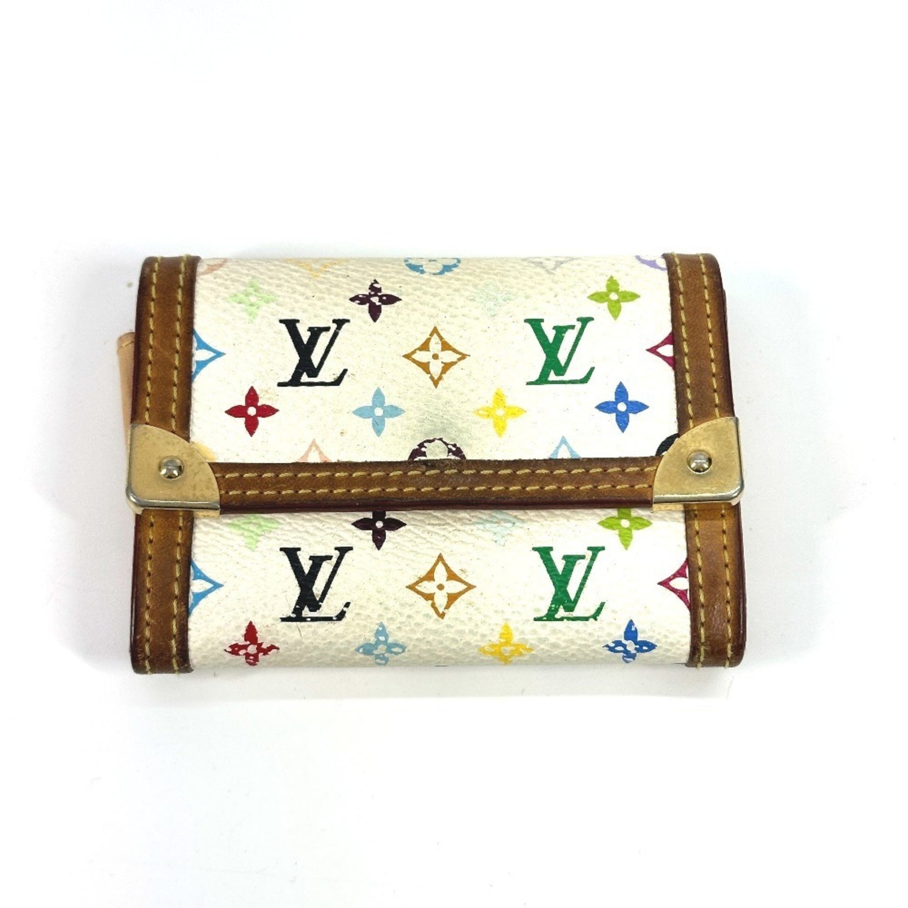 Louis Vuitton Monogram Multicolor Portemonnaie Plat Wallet Coin Purse Flap Wallet/Coin Case Canvas Blanc White