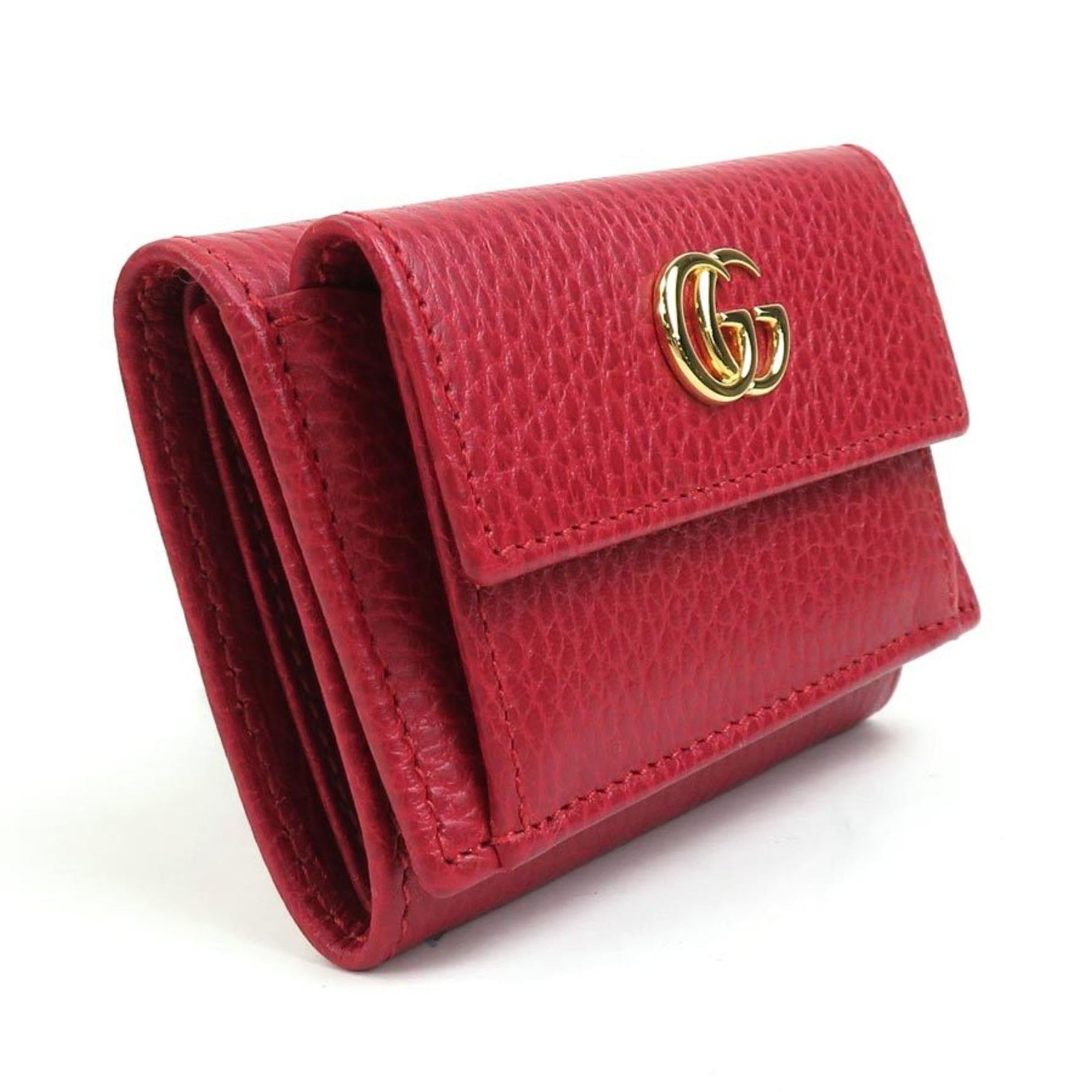 GUCCI Trifold Wallet GG Marmont Leather Red Unisex