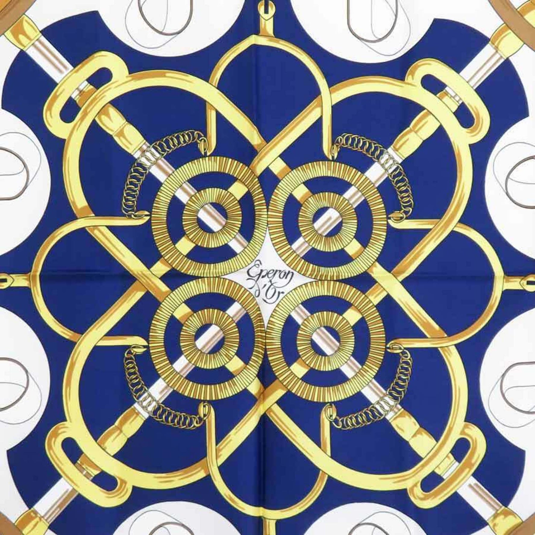 Hermes Hermès Carré 90 Scarf, Silk, Blue, White, and Gold