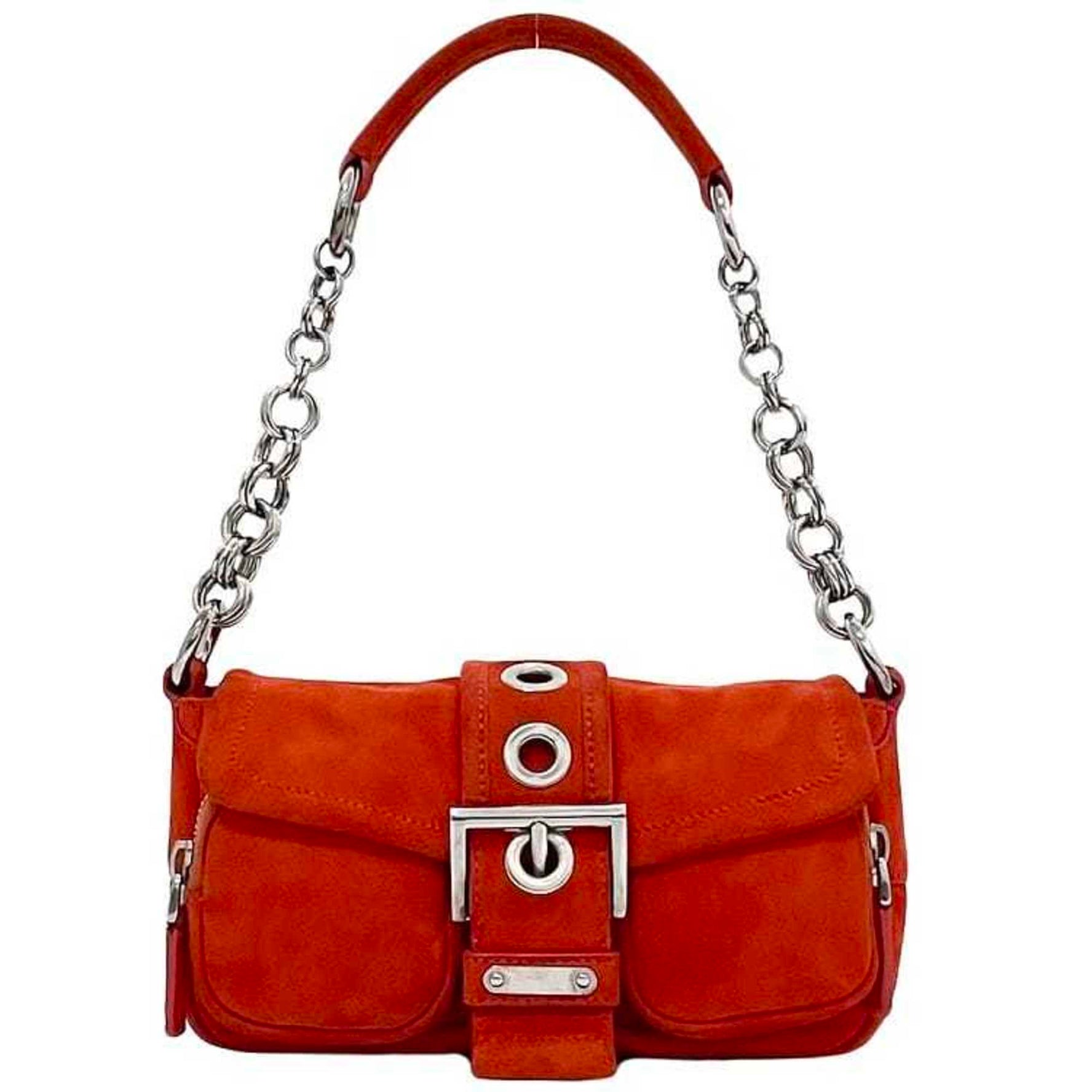 Prada bag suede leather chain flap triangular plate handbag triangle belt motif