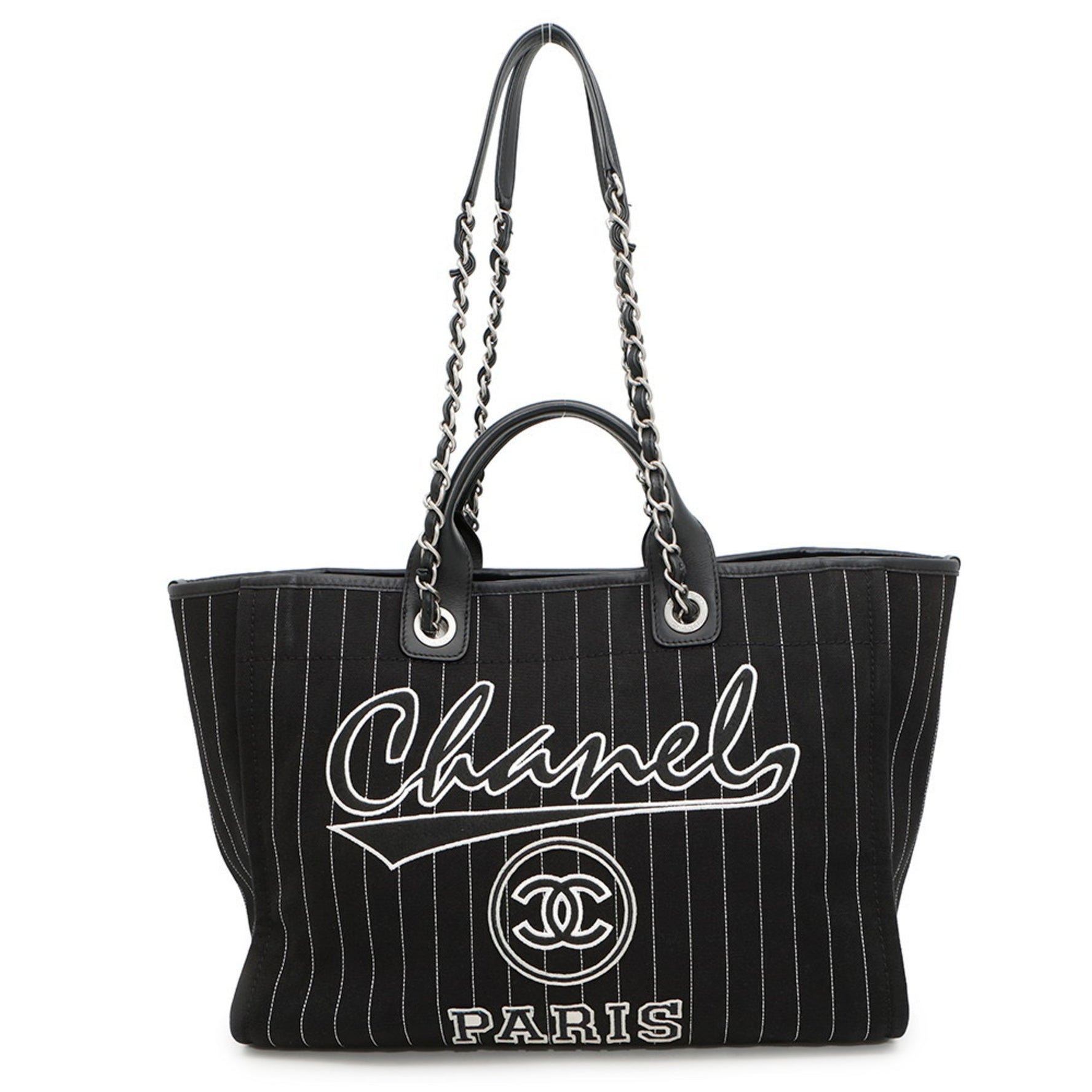 CHANEL Deauville MM Canvas Chain Tote Bag
