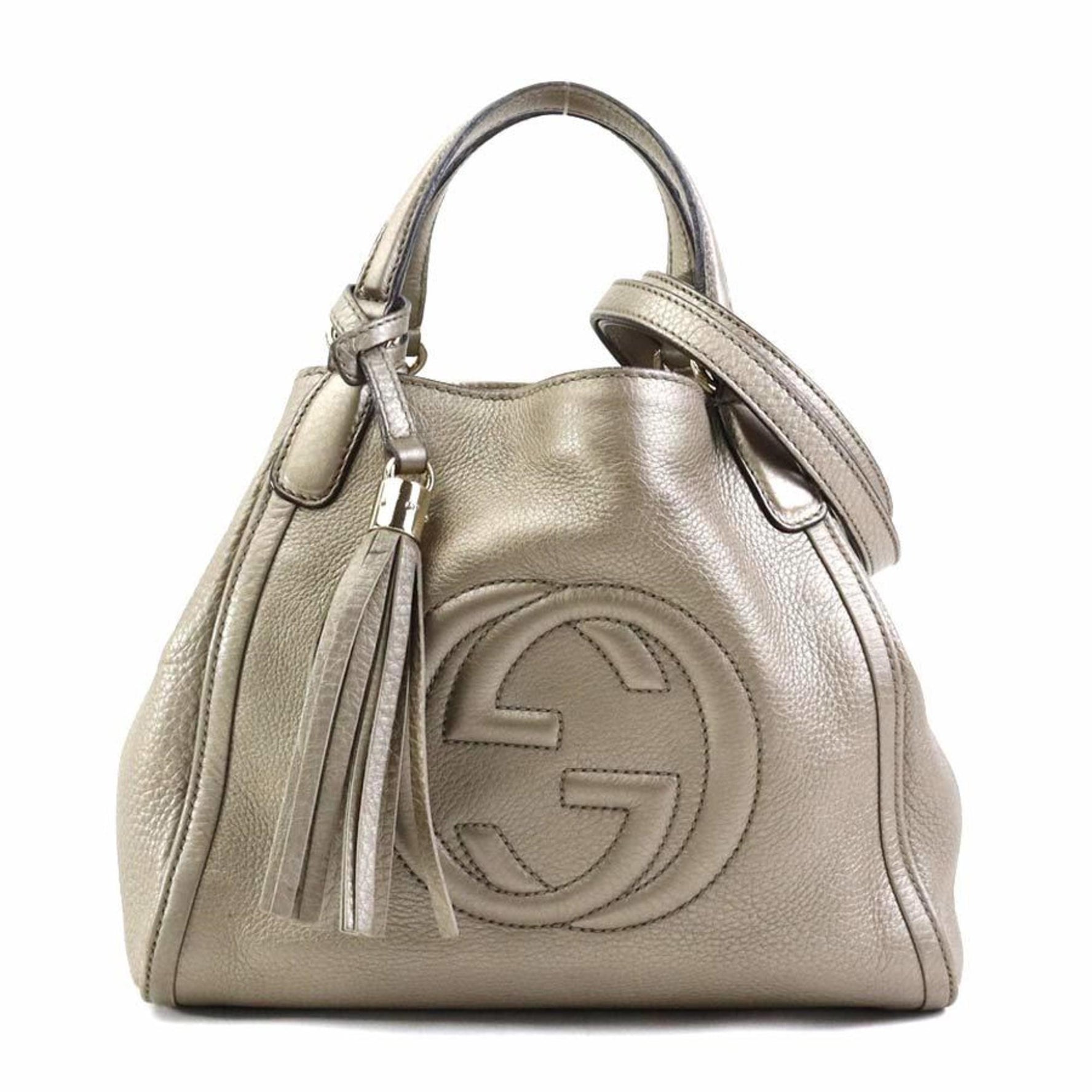 GUCCI Handbag Shoulder Bag Soho Leather Metallic Greige Gold