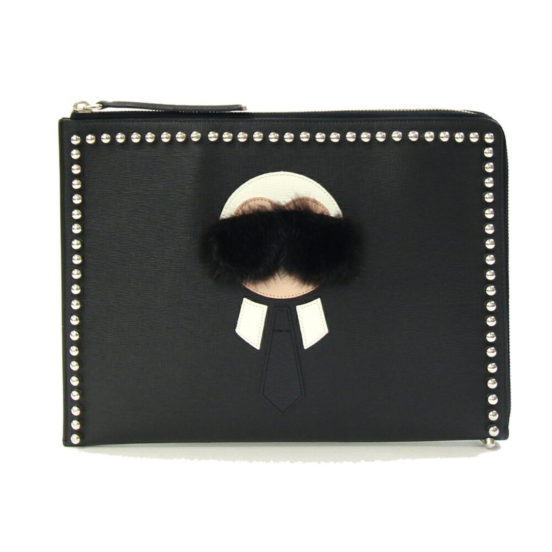 Fendi Carlito clutch bag in leather with a document case and Karl Lagerfeld studs.
