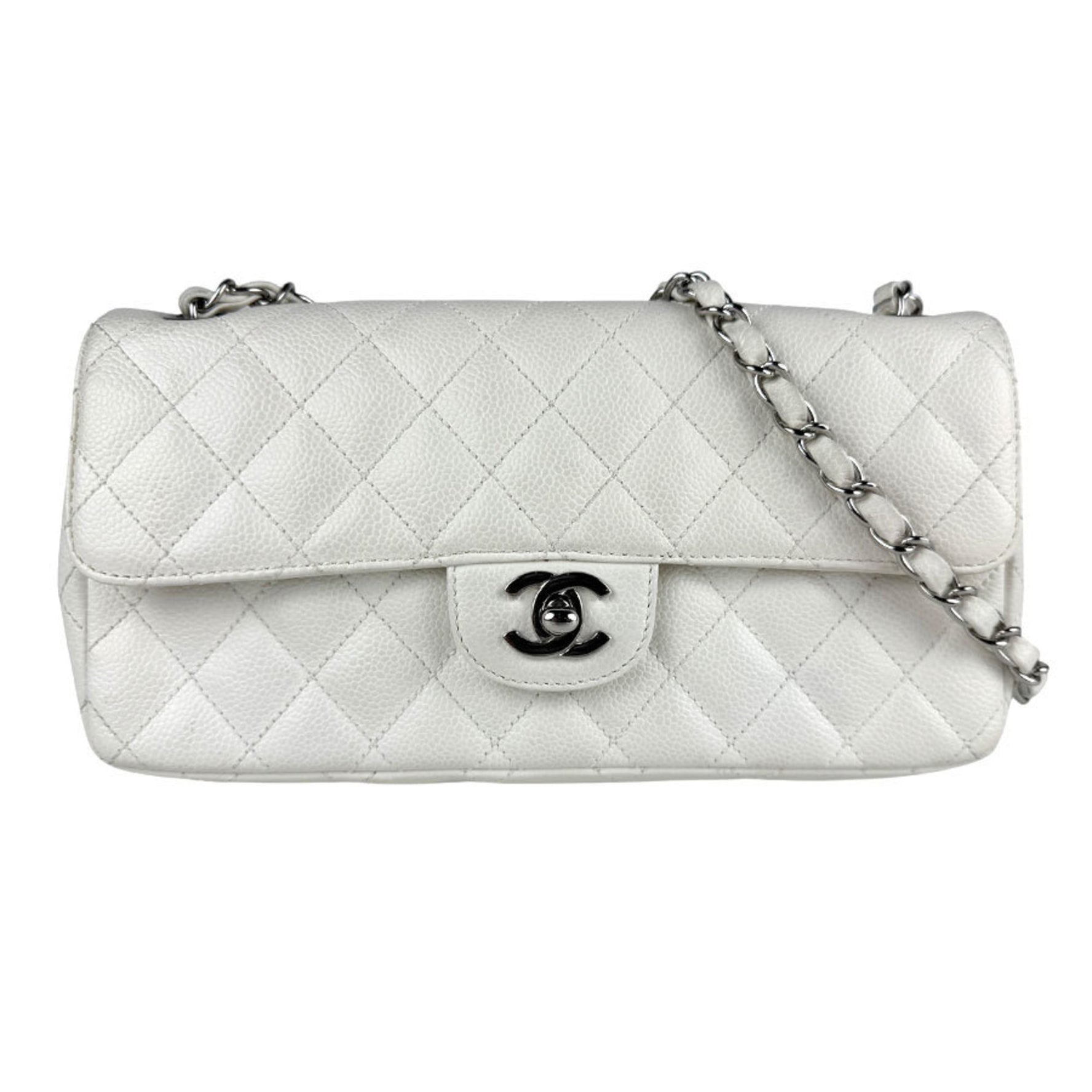 CHANEL Matelasse Shoulder Bag in Caviar Leather with Metallic, and Silver