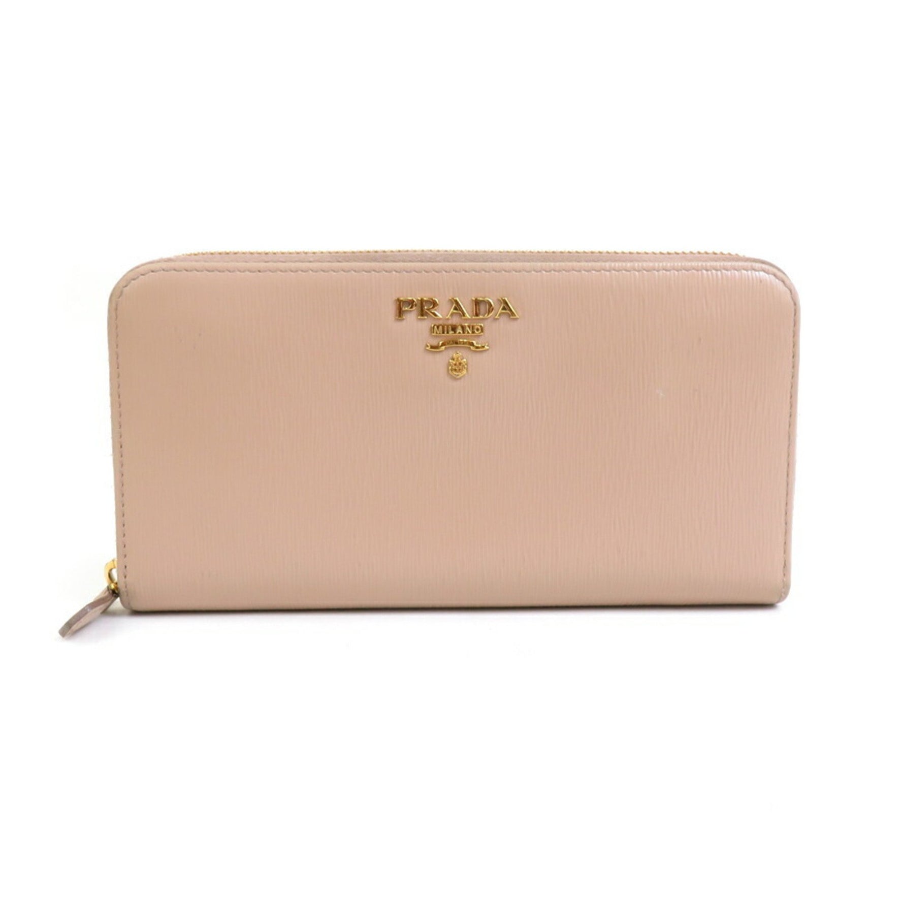 PRADA Round Long Wallet Leather Gold