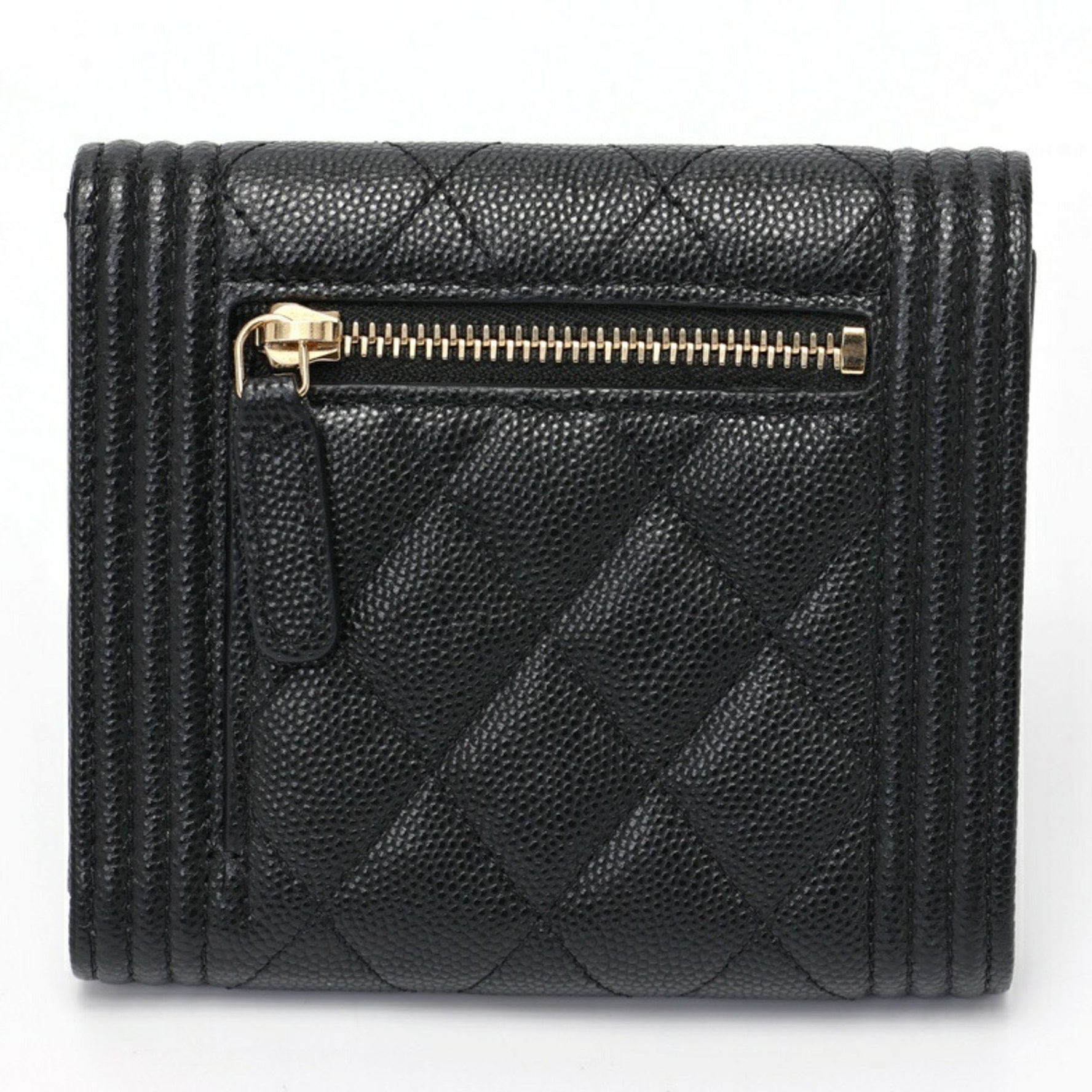 CHANEL Boy Tri-fold Wallet Compact Caviar Skin