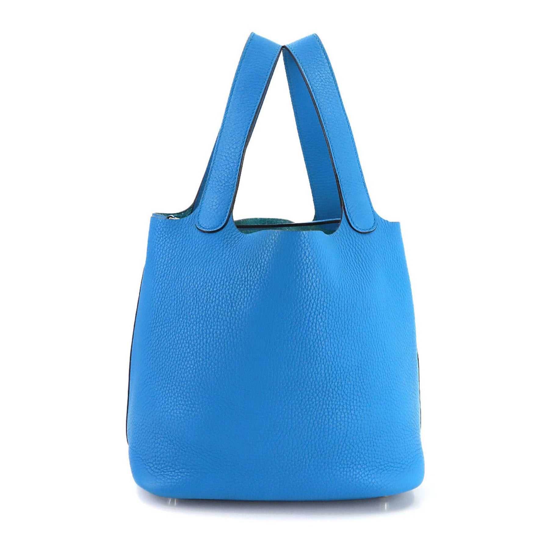 Hermes Hermès Picotin Lock MM handbag in Taurillon Clemence leather with Blue Zanzibar X stamp and silver hardware.