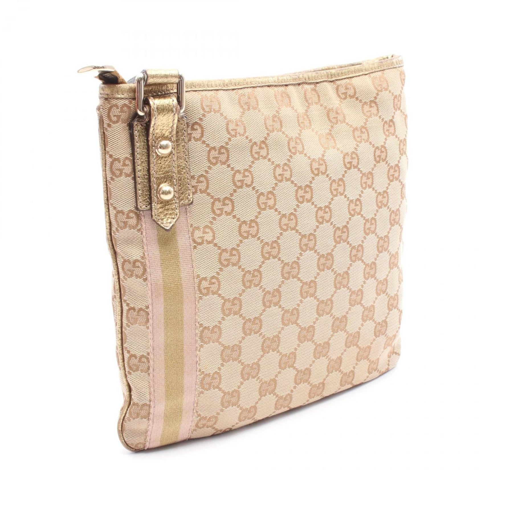 Gucci GG Canvas Shoulder Bag, and Leather, Beige/Gold