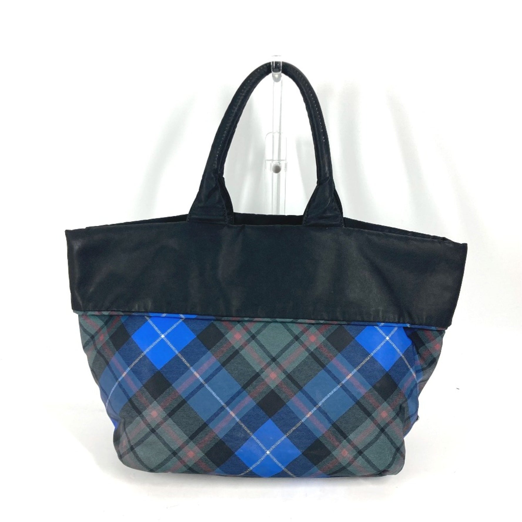 PRADA check Tote Bag Shoulder Bag Blue x Green
