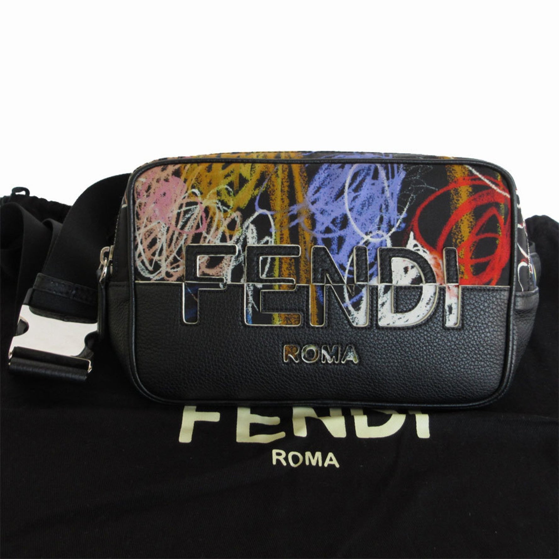 FENDI Body bag Shoulder Nylon Leather Black Multicolor Silver